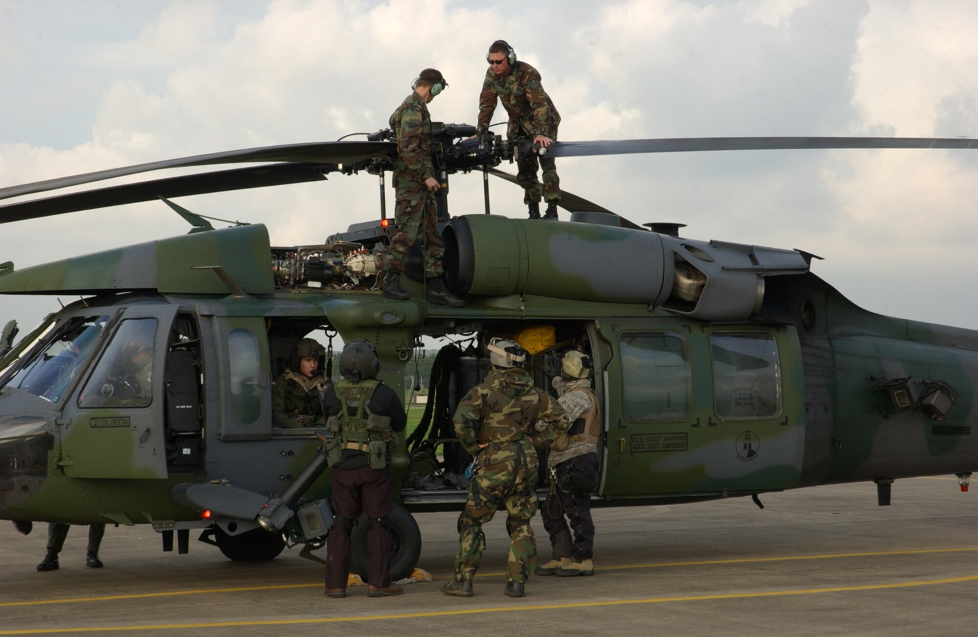 Airmen from the 56th Rescue Squadron prepare for a standard training mission. The 56th RQS began it's move to RAF Lakenheath, from Naval Air Station Keflavik, Iceland in June 2006. In less than 15 months the squadron was able to stand up and recieve an "Excellent" rating during their 2007 Unit Compliance Inspection. (U.S. Air Force photo by Airman 1st Class John Easterling)
