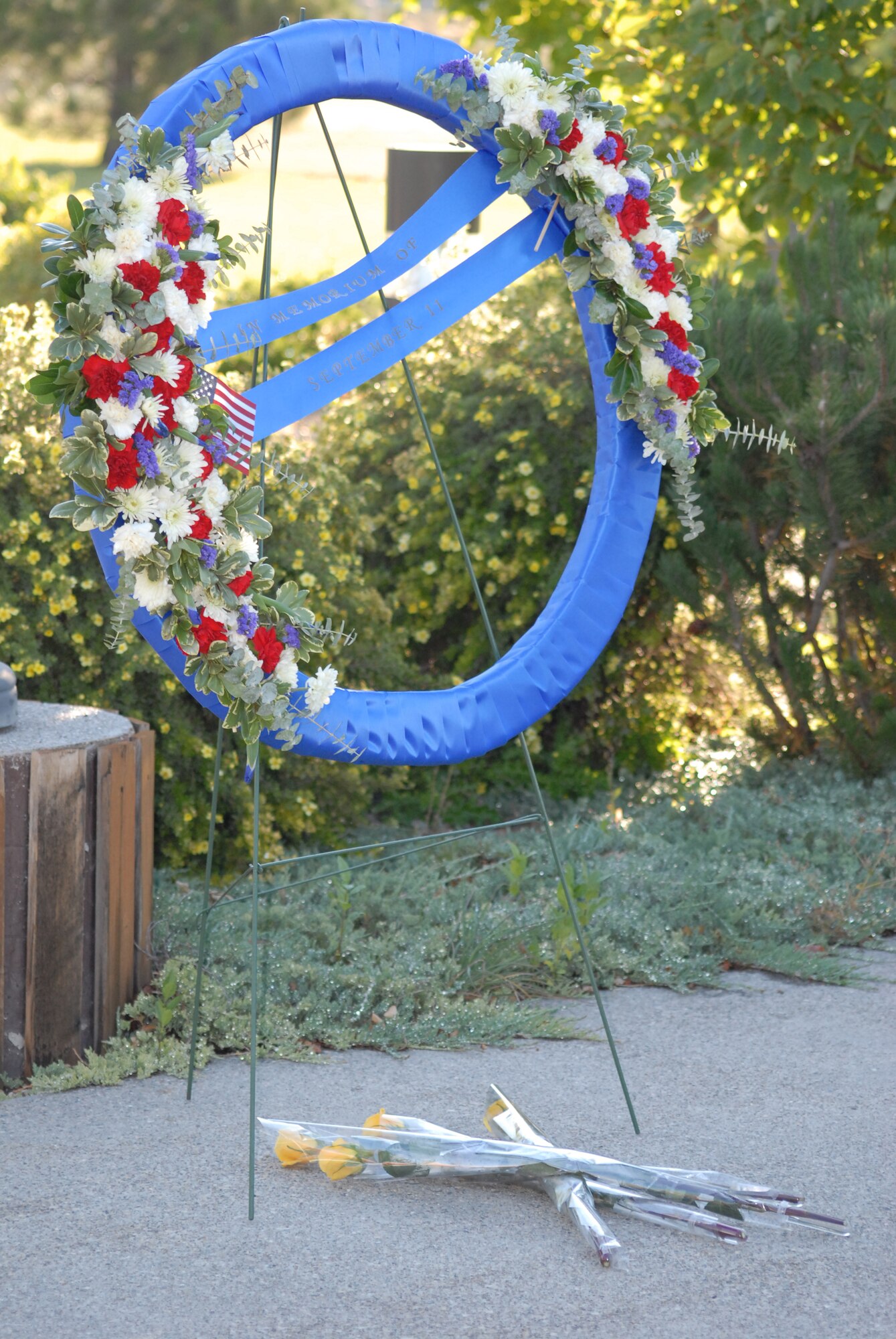 A wreath is displayed during a Sept. 11 Rememberance Ceremony at Malmstrom Air Force Base, Mont.,  Sept. 11, 2007. (U.S. Air Force photo/John Turner)