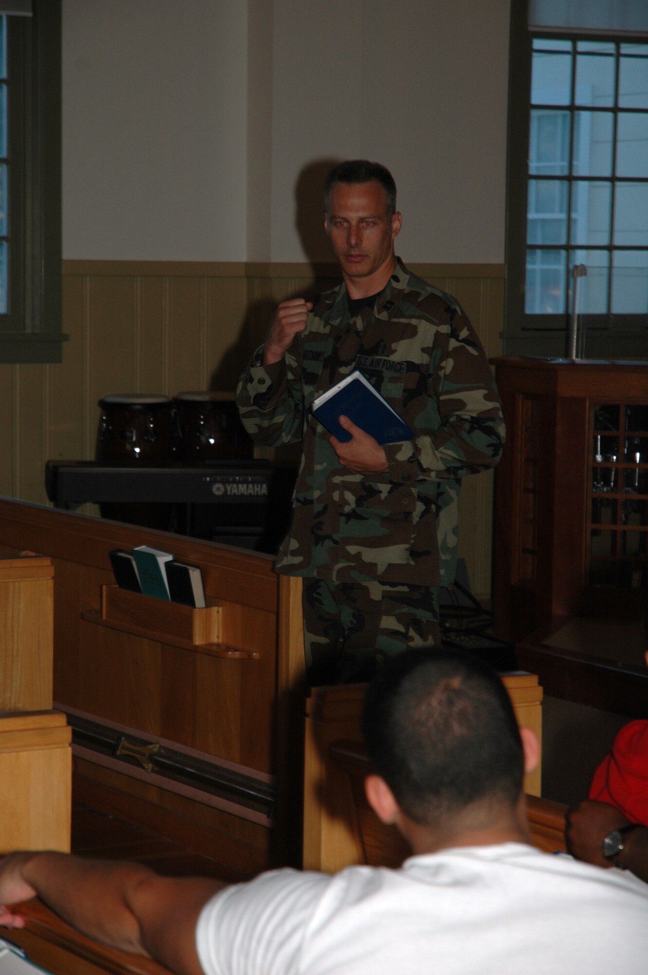 VANDENBERG AIR FORCE BASE, Calif.-- Chaplain Mark Robertson talks to volunteer leaders of the Alpha Course that will be happening on base. The course is designed to help Airmen become spiritually fit. For more information contact Chaplain Robertson 606-5773(U.S. Air Force photo/Airman 1st Class Wesley Carter)