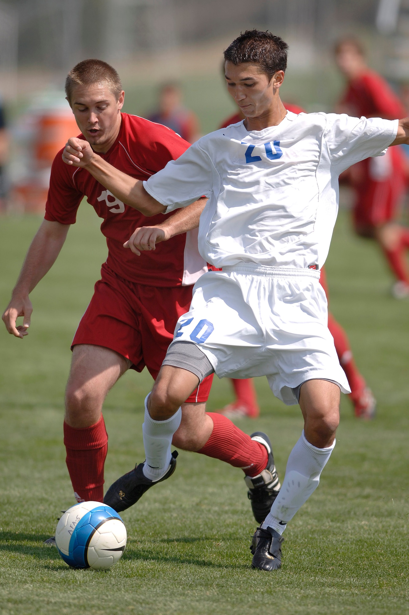 Senior Jason Bellville moves the ball as Air Force posts its second consecutive shutout with a 1-0 victory over St. Francis University in men's soccer action Sept. 9 at the U.S. Air Force Academy Cadet Soccer Stadium in Colorado Springs, Colo. With the victory, Air Force improved to 2-2 this season, while St. Francis fell to 1-3. (U.S. Air Force photo/Mike Kaplan)
