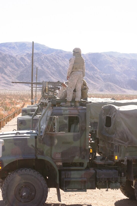 Marines from the Motor Transport Company, Combat Logistics Battalion 7, receive training on the M2 .50-caliber machine gun and MK19 40 mm machine gun duiring pre-deployment training at the Combat Center's Range 113.