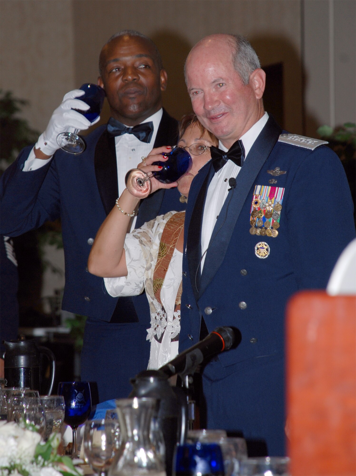 Toasts were given to Gen. Duncan McNabb, Air Mobility Command commander, at his Order of the Sword ceremony Sept. 6. The Order of the Sword is the highest honor that a noncommissioned officer can bestow upon an individual. (Photo by Airman 1st Class Jessica Lockoski)