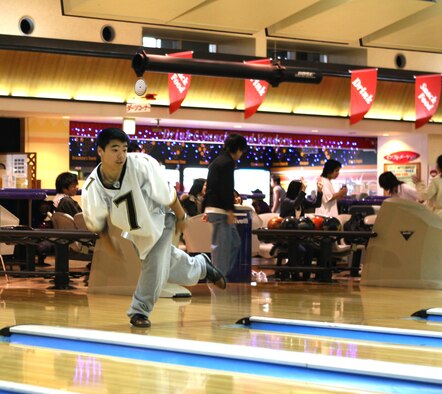 KADENA AIR BASE, Japan-- DJ Lamarr practices his bowling skills. Lamarr, a Kadena High School student, is the only athlete from Okinawa and the first American to compete on a Japanese Special Olympics team. 