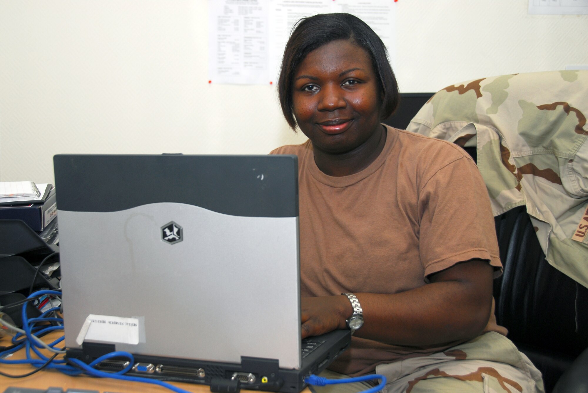 Tech. Sgt. Kenya Jenkins 

Client Support Administrator

379th Expeditionary Aeromedical Evacuation Squadron 

Hometown: Montgomery, Ala.

Home station: Eglin, AFB, Fla.

Date arrived in AOR: May 26.

Deployment goals: Lose weight and exercise more.

Best part of the deployment: My first C-130 flight to Djibouti.

Hobbies: Playing with my son and reading.

Best Air Force memory: Giving birth to my son, Kalen.

 (U.S. Air Force photo/Airman 1st Class Ashley Tyler)