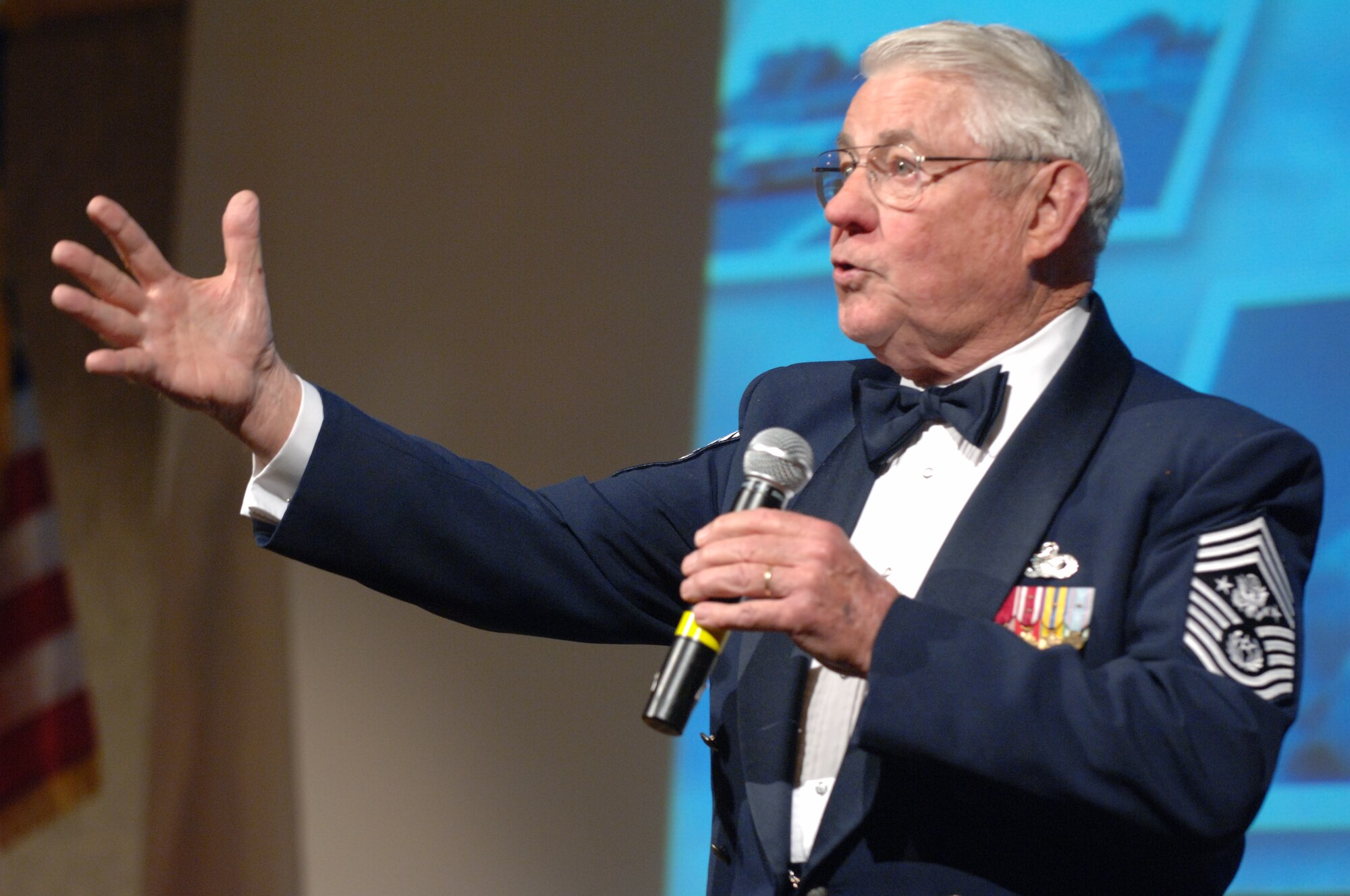 HILL AIR FORCE BASE, Utah-- Former Chief Master Sgt. of the Air Force, Robert Gaylor, was Hill Air Force Base's Air Force 60th Anniversary ball guest speaker. Sergent Gaylor reflected on 59 years of service to the Air Force and the changes that the Air Force has undergone over the years. (U.S. Air Force photo by Alex R. Lloyd)