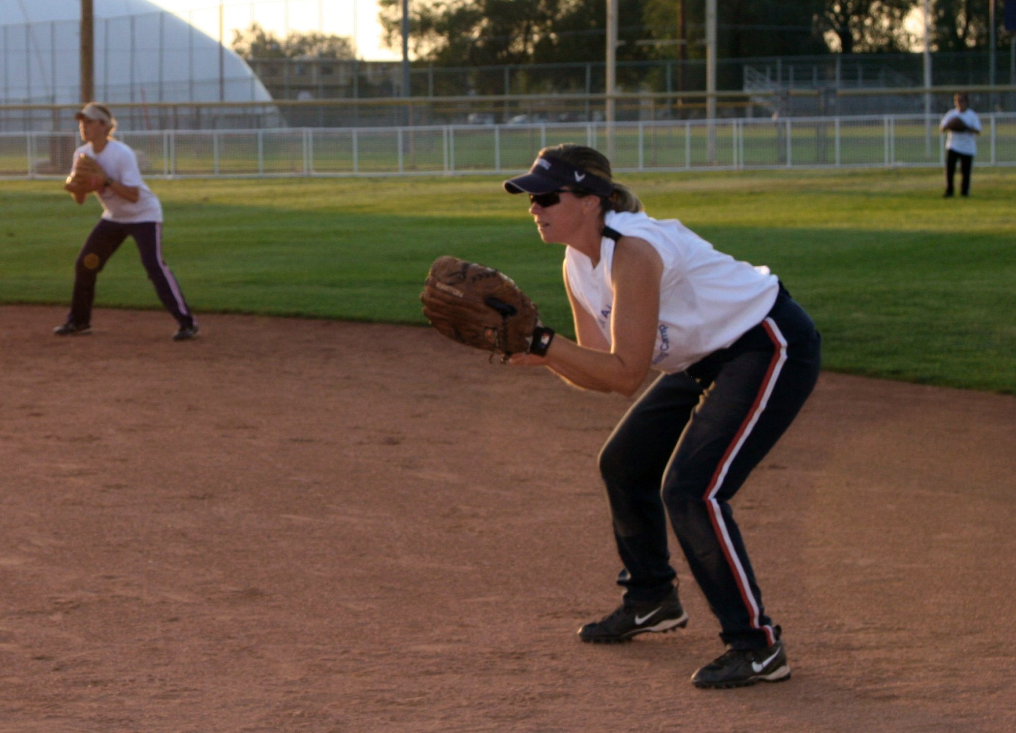 Master Sgt. Laurie Doughty prepares for the ball during softball practice Sept. 11 at Hill Air Force Base, Utah. Selections were made during the week-long camp to represent the Air Force in the 2007 All-Armed Forces Women's Softball Championship to be held Sept. 18 to 20 here. Sergeant Hill is stationed at Eglin Air Force Base, Fla. (U.S. Air Force photo/1st Lt. Amber Balken) 