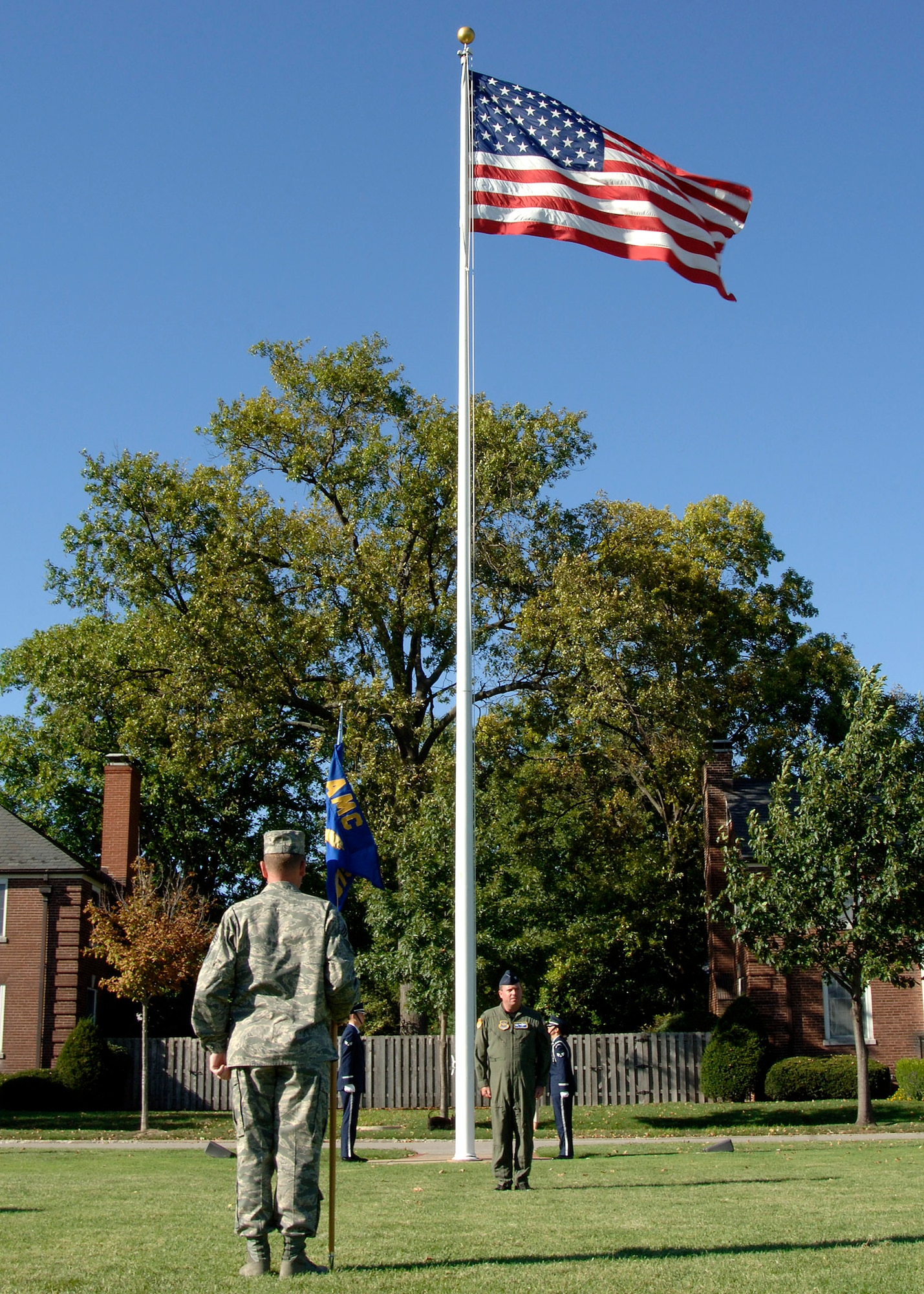 Members of Joint Total Force Scott participate in a Retreat ceremony in honor of the victims of the 9/11 terror attacks six years ago.