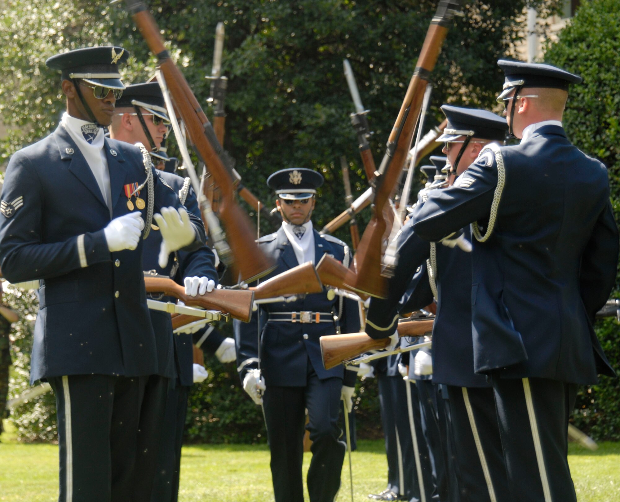 Capt. Joshua Hawkins walks through the formation as the Air Force Honor Guard Drill Team members perform at the Air Force 60th anniversary celebration in the Pentagon courtyard Sept. 18. Captain Hawkins is the Air Force Honor Guard Drill Team commander. (U.S. Air Force photo/Senior Master Sgt. Matthew Proietti)