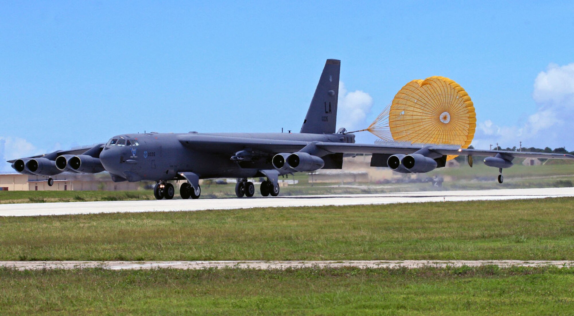 A deployed B-52 finally returns to home station after a very long Koa Lightning sortie. The BUFF’s aircrews are on duty from 22 - 24 hours at a time when their flight time is combined with pre-flight and post-flight briefings. While this makes for a long day, it mirrors the conditions bomber crews would see in actual combat. (U.S. Air Force photo/Senior Master Sgt. Mahmoud Rasouliyan)

