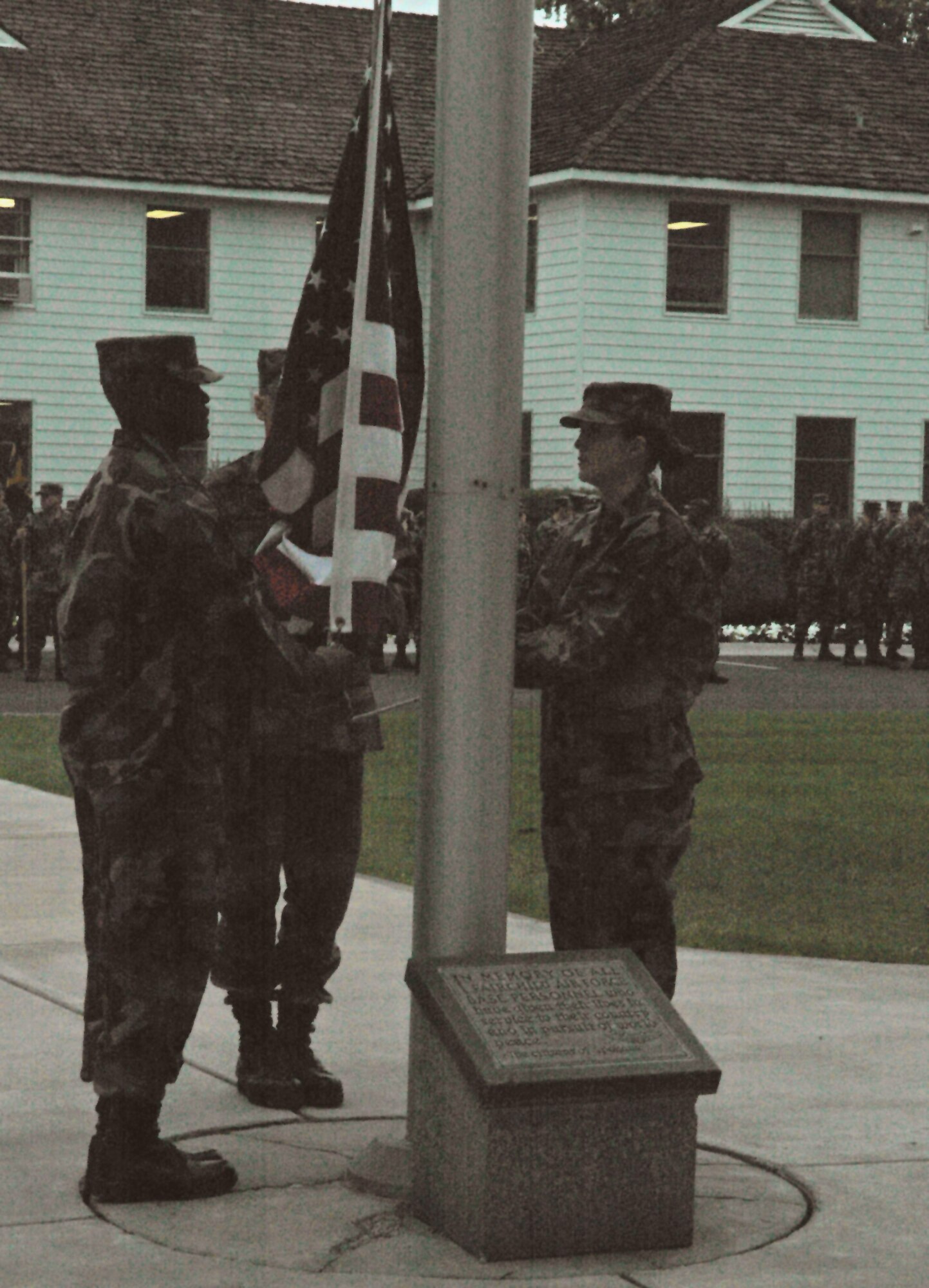 FAIRCHILD AIR FORCE BASE, Wash. – The flag detail representing the 92nd Mission Support Group prepares to raise the flag during Reveille Sept. 18. This Reveille was especially significant sue to the 60th Anniversary of the Air Force, celebrated through various events throughout the day. (U.S. Air Force photo / Airman 1st Class Kali L. Gradishar)