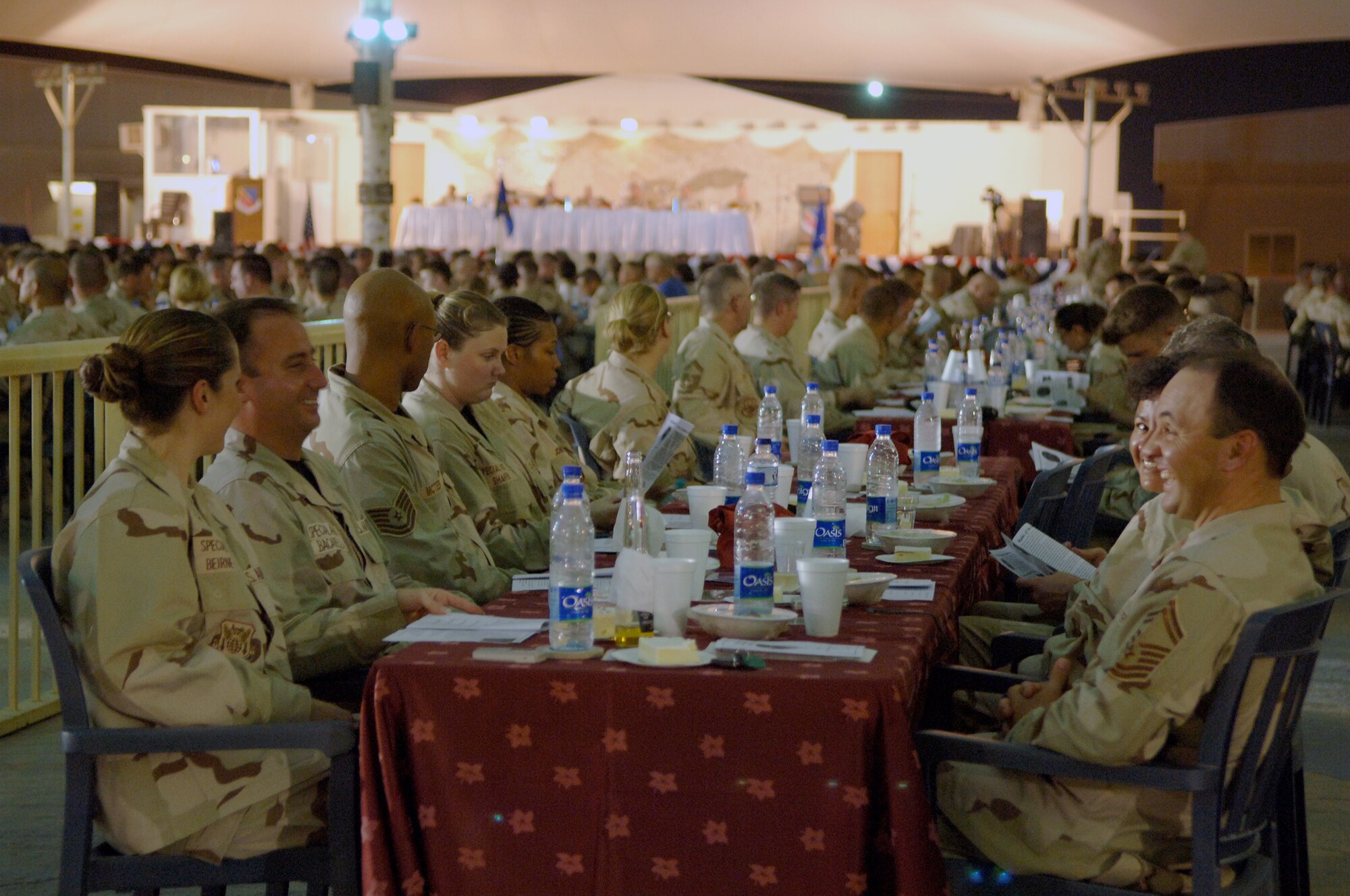 SOUTHWEST ASIA -- More than 200 U.S. and Coalition forces attend a Dining-In Tuesday hosted by the 379th Air Expeditionary Wing to celebrate the Air Force’s 60th anniversary. With more than 100 assigned aircraft, the 379th plays a vital role in continuing the airpower that began 60 years ago. (U.S. Air Force photo/Master Sgt. Greg Kunkle)
