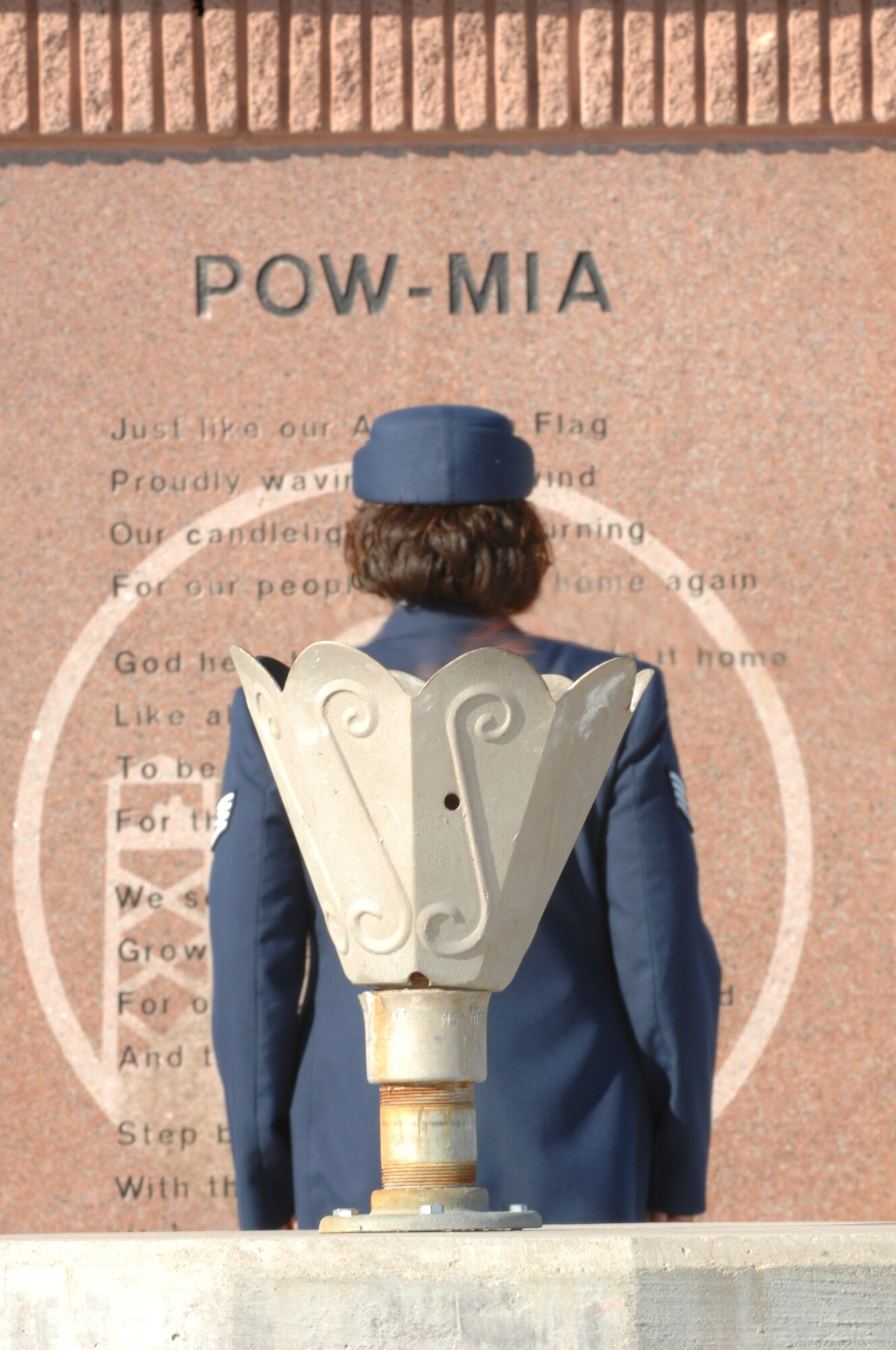 Holloman held its annual POW/MIA remembrance ceremony Sept. 18 at Heritage Park here. Throughout the entire day, Airmen stood in front of the POW/MIA memorial in half hour shifts. (U.S. Air Force photo/Senior Airman Anthony Nelson)