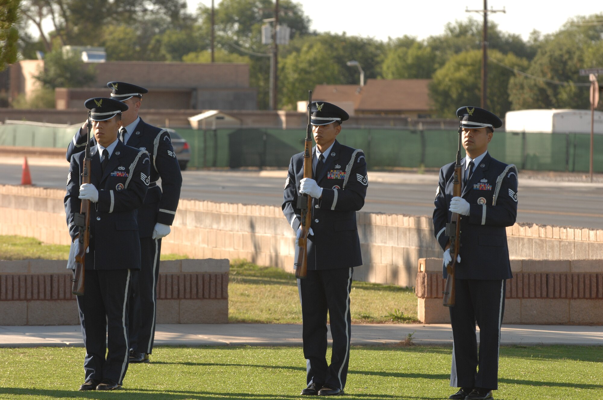Holloman held its annual POW/MIA remembrance ceremony Sept. 18 at Heritage Park here. The ceremony including the Steel Talons Honor Guard performing a firing volleys and the playing of taps. (U.S. Air Force photo/Senior Airman Anthony Nelson)