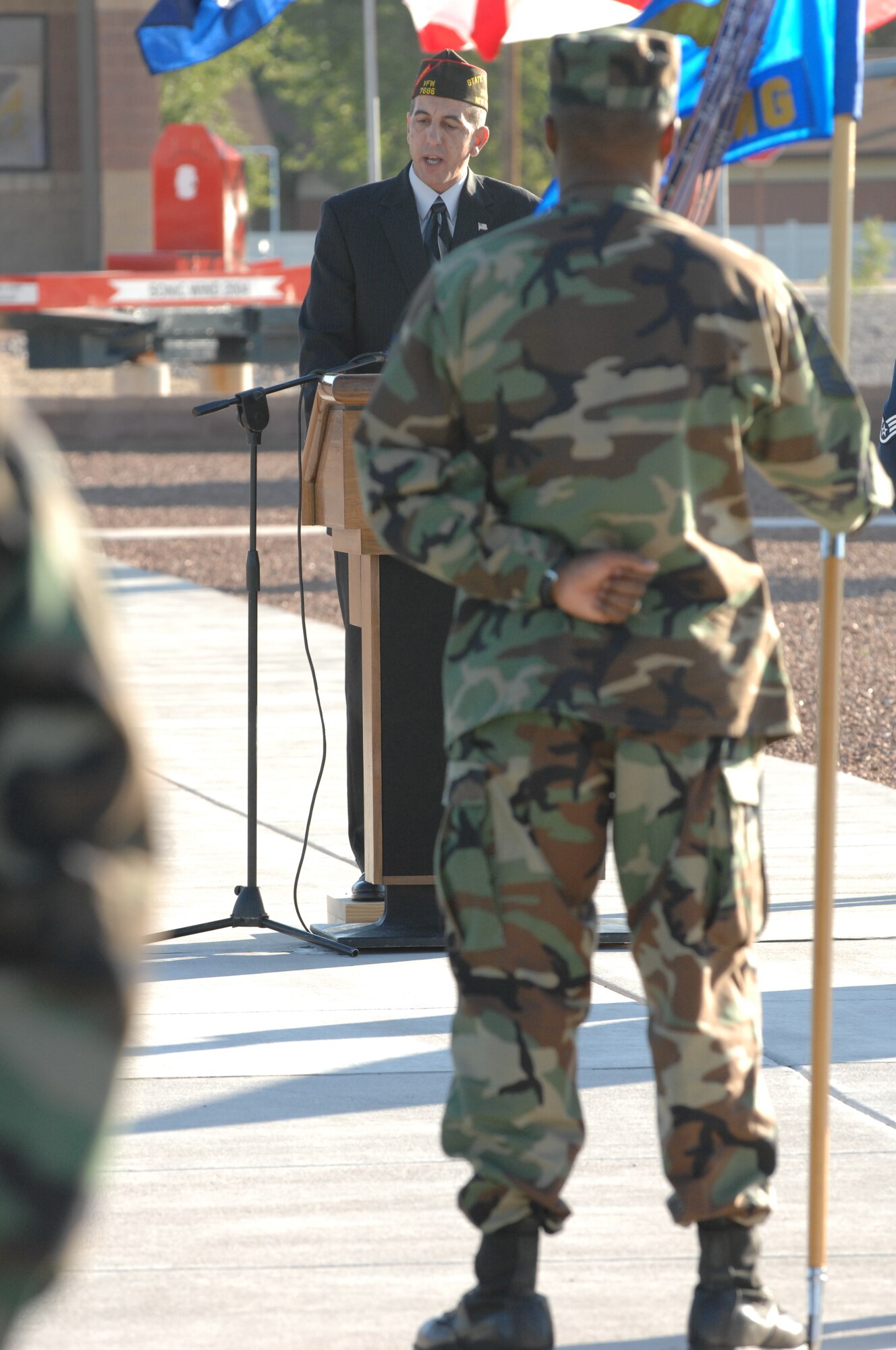 Holloman held its annual POW/MIA remembrance ceremony Sept. 18 at Heritage Park here. The ceremony including an inspiring speech about why it is essential to know the importance of POW/MIA remembrance by Mr. B.J. Lawrence, New Mexico Veteran of Foreign Wars, state commander. (U.S. Air Force photo/Senior Airman Anthony Nelson)