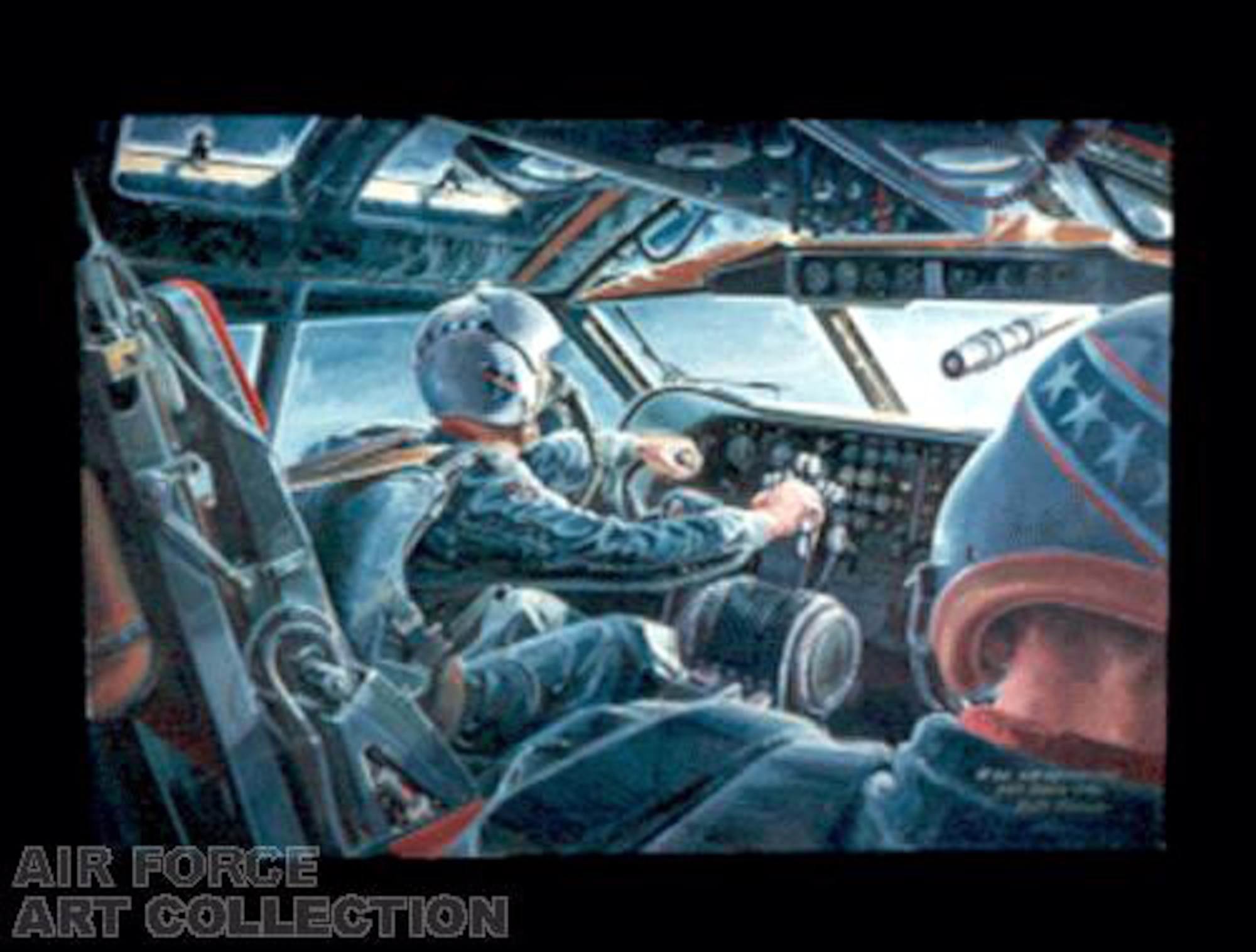 This painting entitled "B-52 Air Refueling" from the Air Force Art Program collection was artist Keith Ferris's first submission to the program in 1961. Mr. Ferris has been an aviation artist associated with the Air Force since 1947 and is a long-standing contributor to the program.  (U.S. Air Force photo) 