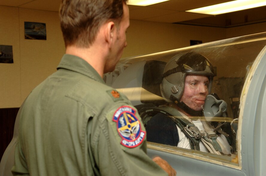 Tech Sgt. Israel DelToro and Master Sgt. Eric Brandenburg visit Holloman to get a tour of the base and tell Airmen their stories of being in combat and why they stay in the Air Force. Many Airmen were inspired by the speeches the two Air Force heroes gave during the Warrior Call. (U.S. Air Force photo/Airman 1st Class Tiffany Trojca.)