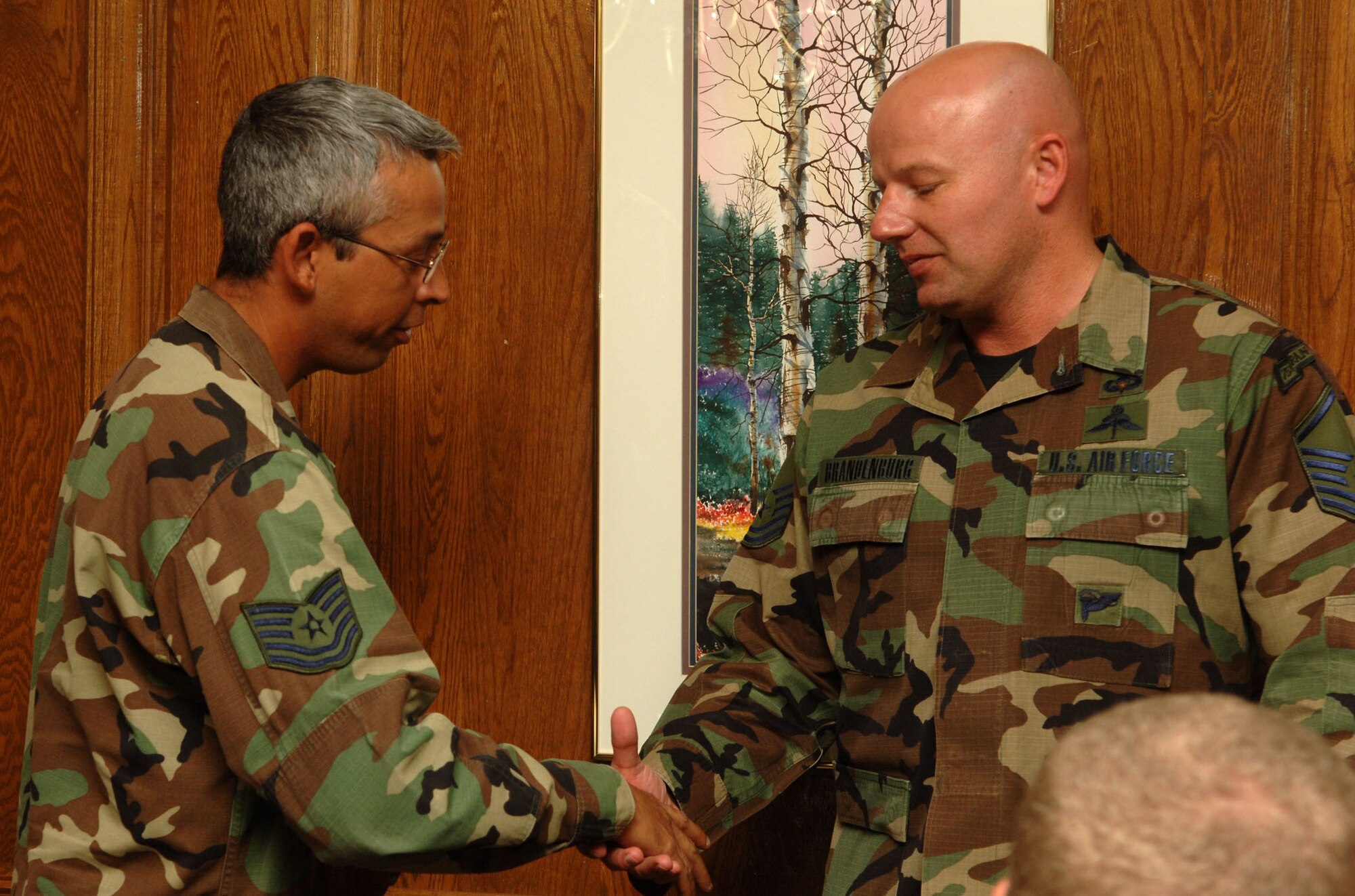 Tech Sgt. Israel DelToro and Master Sgt. Eric Brandenburg visit Holloman to get a tour of the base and tell Airmen their stories of being in combat and why they stay in the Air Force. Many Airmen were inspired by the speeches the two Air Force heroes gave during the Warrior Call. (U.S. Air Force photo/Airman 1st Class Tiffany Trojca.)