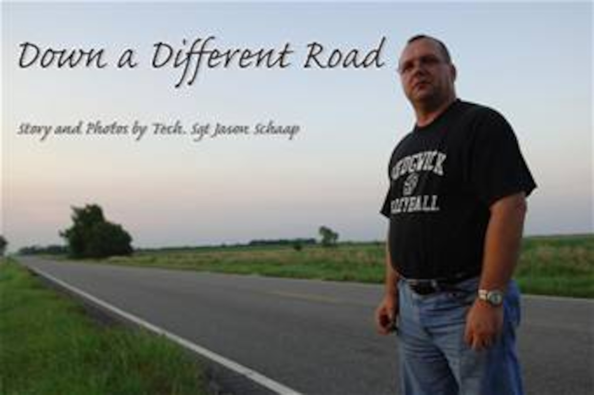 Shelby Gobel stands on a country road a few miles north of his home in Sedgwick, Kan.  His life was forever changed when he had a motorcycle accident at the same location one year prior. (Air Force Photo/Tech. Sgt. Jason Schaap)