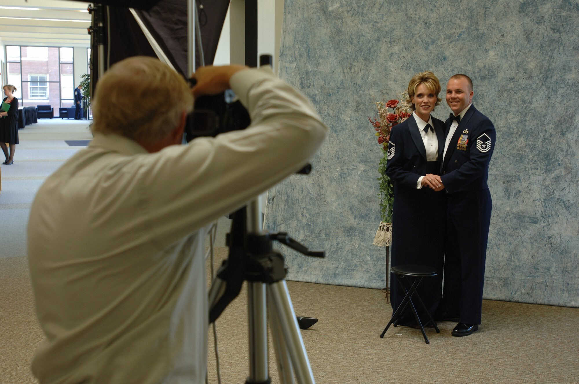 Master Sgts. LaRae Chapman, 75th Dental Squadron, and Kraig Chapman, 75th Operation Support Squadron, take some time to pose for the camera to capture their time during the Hill Air Force Base Air Force 60th Anniversary Ball celebration. (U.S. Air Force photo by Alex R. Lloyd)

