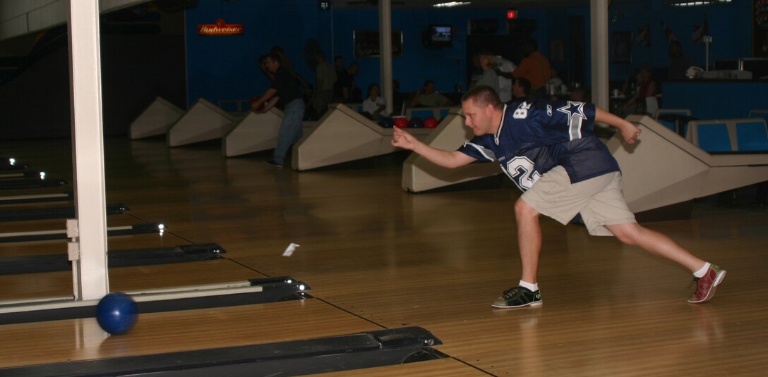 Staff Sgt. Kevin Thornhill of the 82nd Medical Operations Squadron takes his shot at bowling Sept. 14 during the Combined Federal Campaign Bowl-a-Thon. The two-day event raised $1,500 for the North Texas United Way. (U.S. Air Force photo/Staff Sgt. Tonnette Thompson)