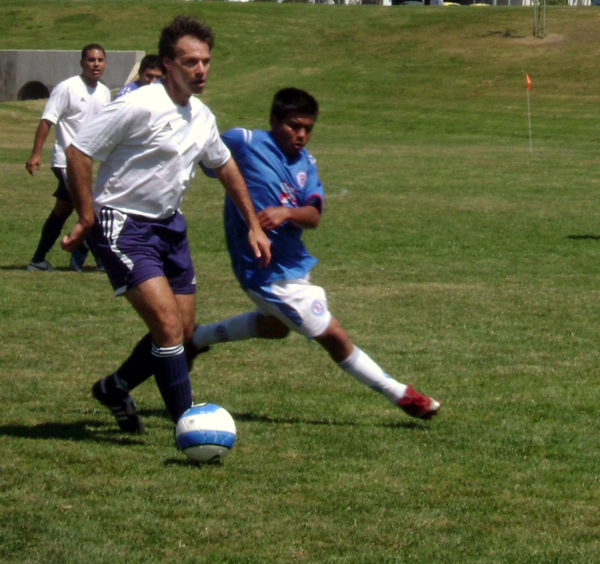 VANDENBERG AIR FORCE BASE, Calif. -- Rick Lucca gets ready to pass the ball.  Vandenberg HAWKS crushed Cruz Azul 6-0 in varsity soccer action in Santa Maria on Sept. 16. (U.S. Air Force photo/Staff Sgt. Radoslaw Ciesielski)