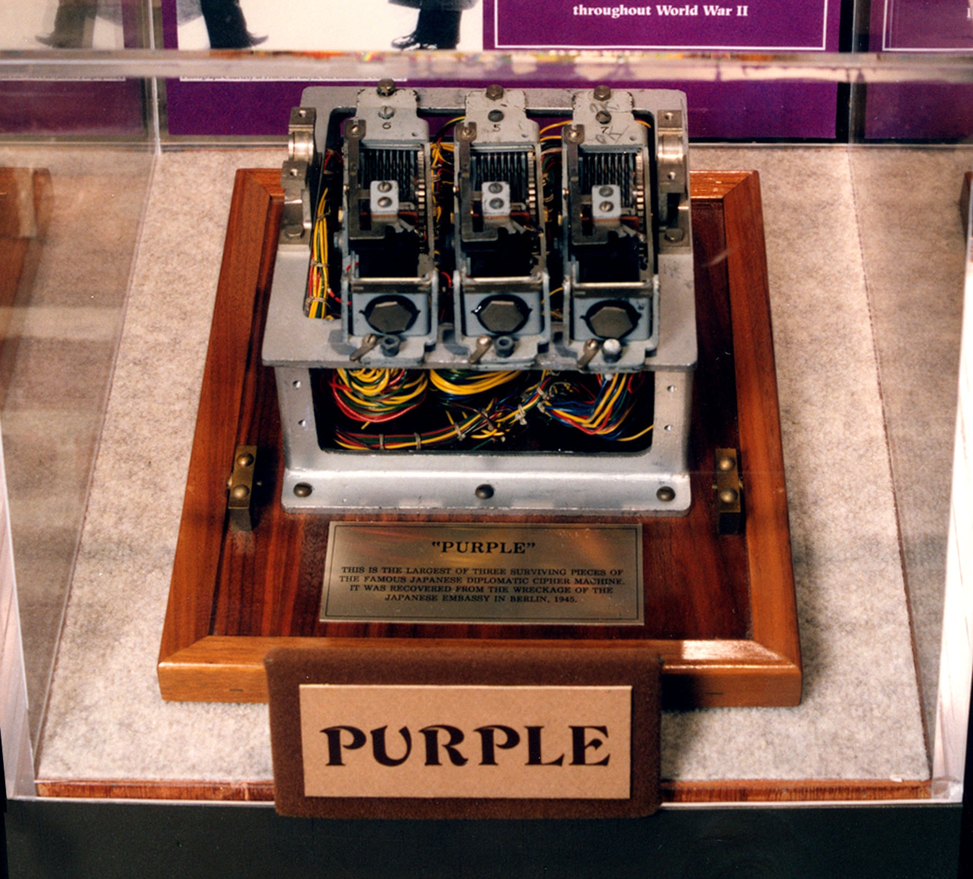 The Japanese PURPLE machine. At the end of World War II, the Japanese destroyed nearly all of their code machines, and very few parts exist today. This fragment is on display at the National Cryptologic Museum in Washington, D.C. (Photo courtesy of National Cryptologic Museum, NSA)