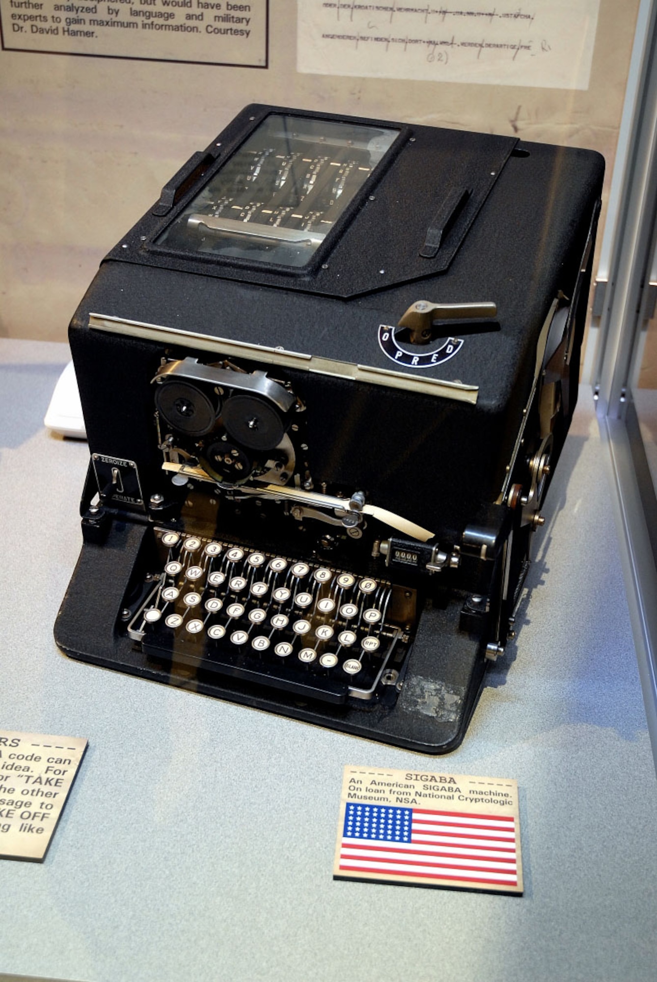 DAYTON, Ohio -- American SIGABA machine on display with the cryptology in exhibit in the World War II Gallery at the National Museum of the United States Air Force. (U.S. Air Force photo)