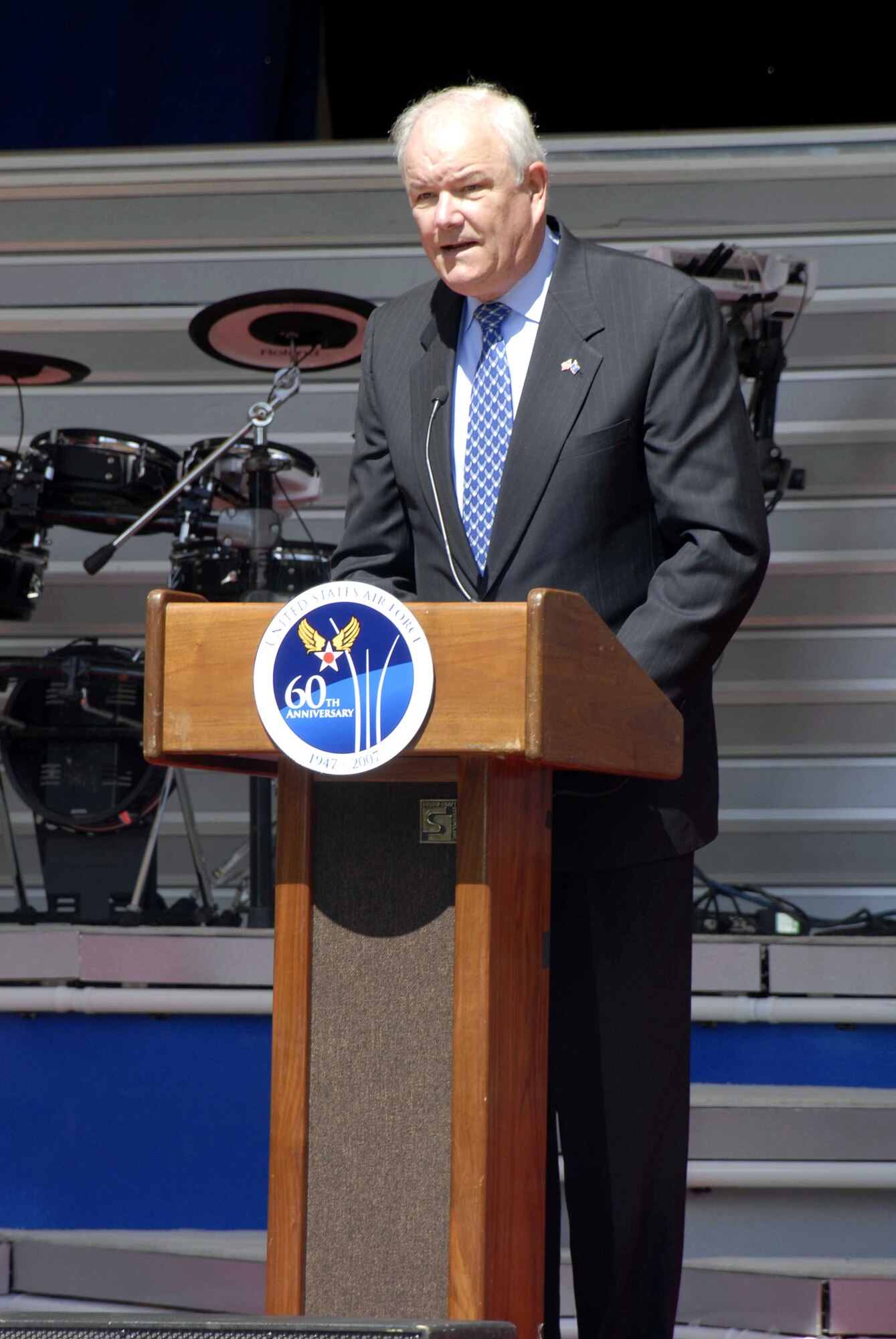 Secretary of the Air Force Michael W. Wynne announces the Air Force is officially standing up a provisional Cyberspace Command during his address at the Air Force 60th anniversary celebration Sept. 18 at the Pentagon. (U.S. Air Force photo) 

