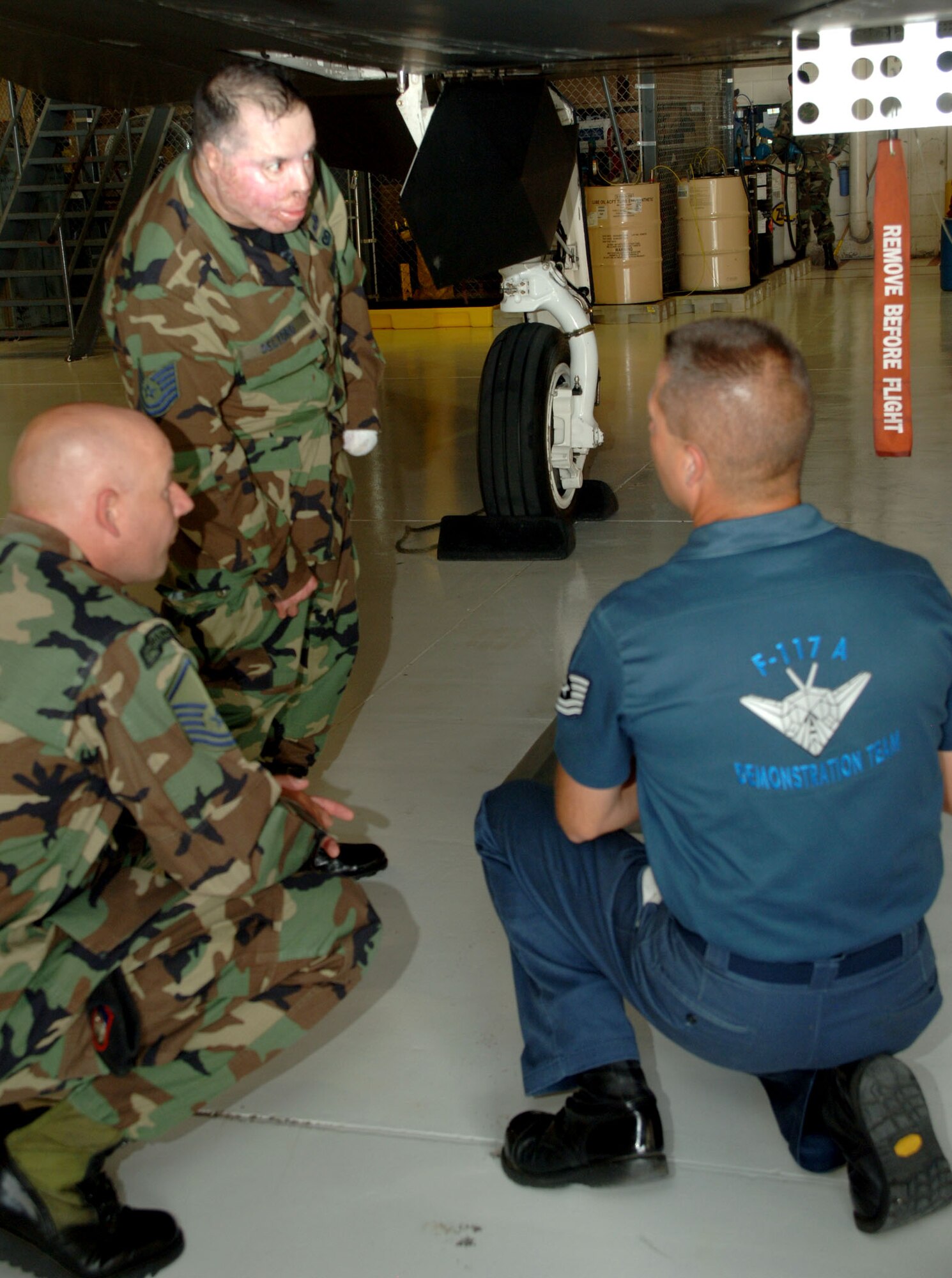 Tech Sgt. Israel DelToro and Master Sgt. Eric Brandenburg visit Holloman to get a tour of the base and tell Airmen their stories of being in combat and why they stay in the Air Force. Many Airmen were inspired by the speeches the two Air Force heroes gave during the Warrior Call. (U.S. Air Force photo/Airman 1st Class Tiffany Trojca.) 