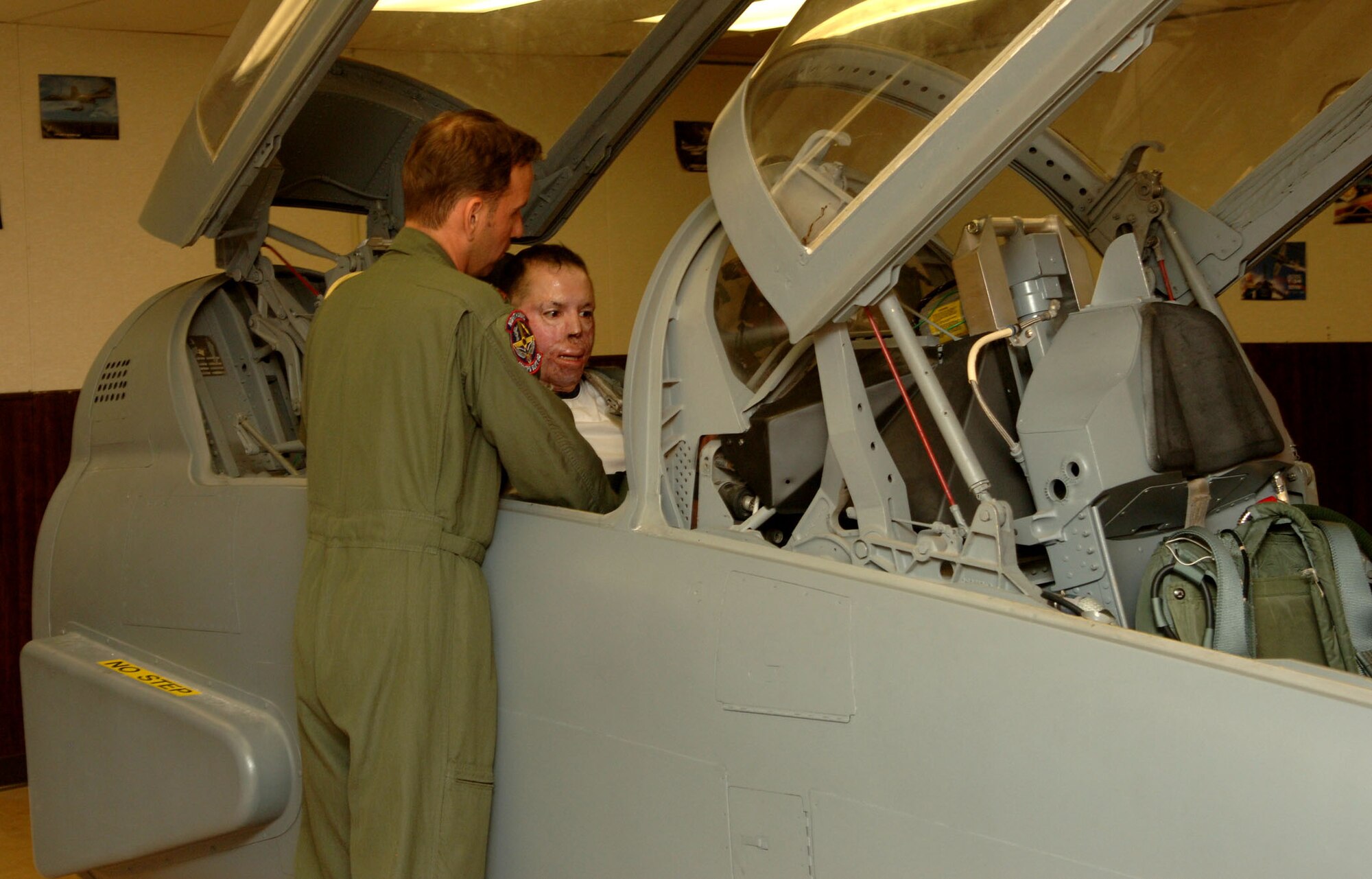 Tech Sgt. Israel DelToro and Master Sgt. Eric Brandenburg visit Holloman to get a tour of the base and tell Airmen their stories of being in combat and why they stay in the Air Force. Many Airmen were inspired by the speeches the two Air Force heroes gave during the Warrior Call. (U.S. Air Force photo/Airman 1st Class Tiffany Trojca.) 