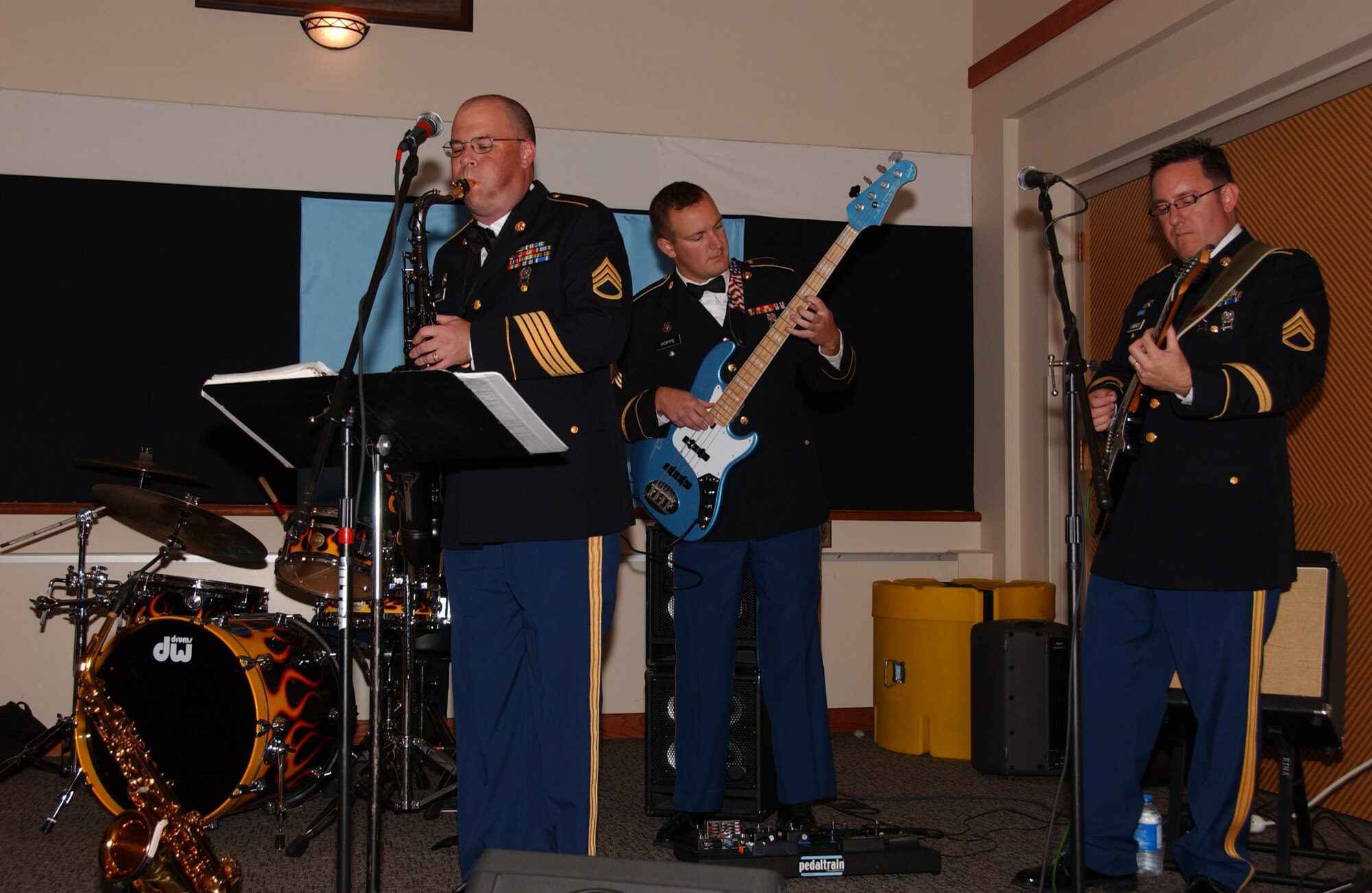 EIELSON AIR FORCE BASE, Alaska -- Providing the evening's entertainment, Fort Wainwright's 9th Army Band ensemble 'Cold Fusion' played traditional jazz, funk and contemporary rock throughout the evening.
 (U.S. Air Force Photo by Airman 1st Class Jonathan Snyder)