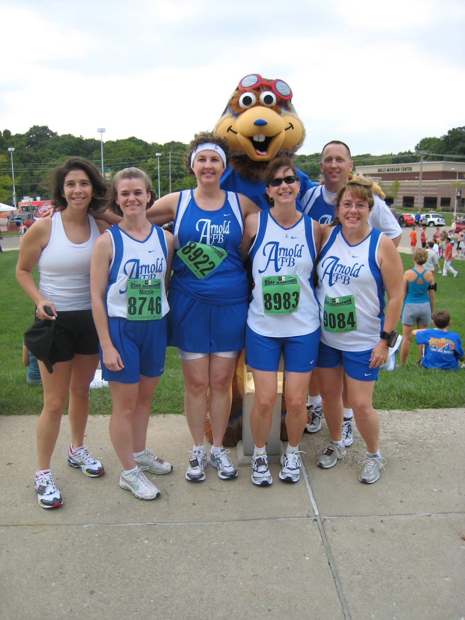 From left to right, Staff Sgt. Kimberly Jacbos, Nicki Rouser, Gloria Fairchild, Beth Huber, Capt. Eric Norton and Vicky Porter participated in the 11th annual Air Force Marathon. (Courtesy photo)
