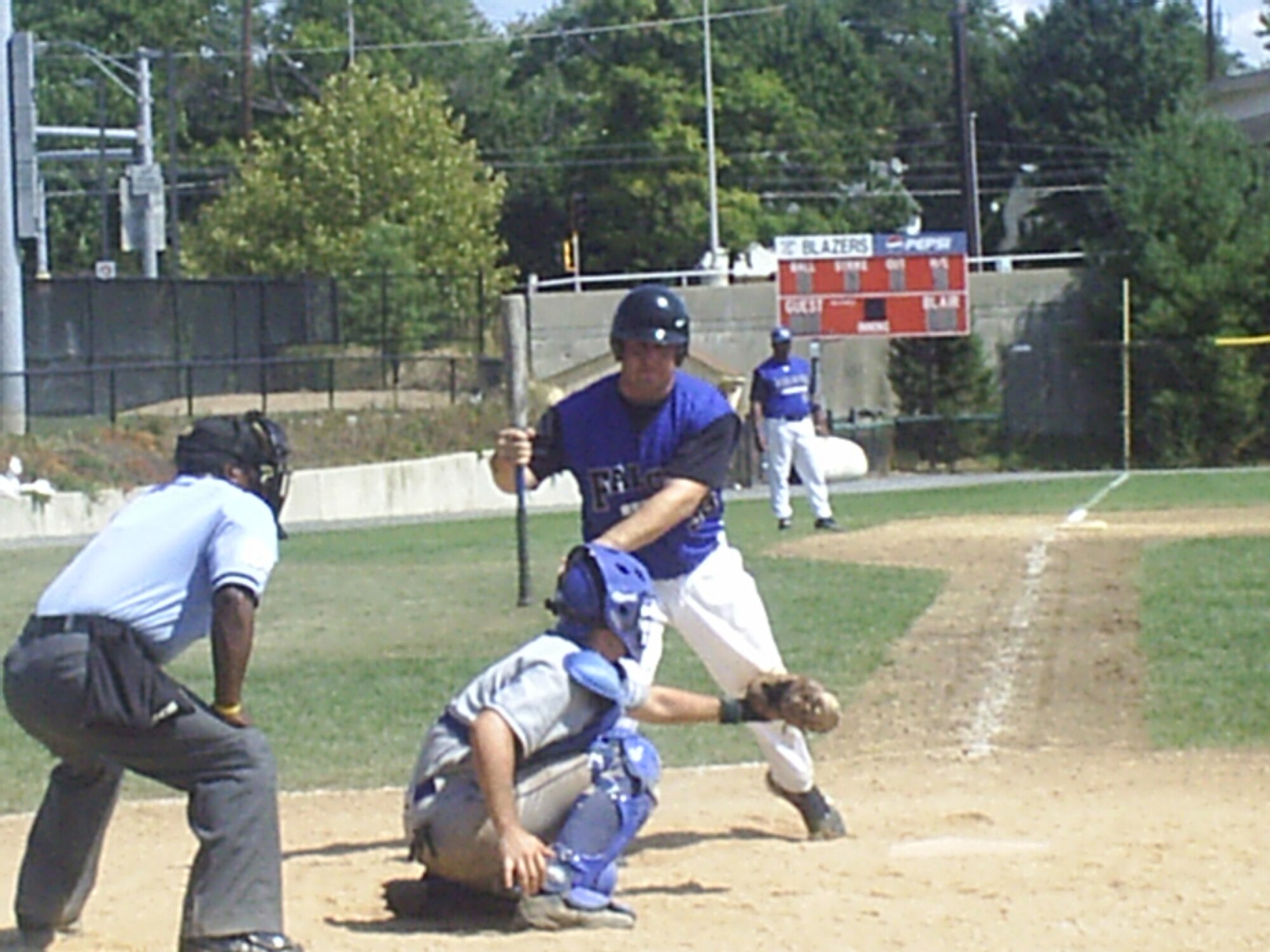 Eric Packer, Luke Falcon, is at bat in a game against Tinker Air Force Base, Okla., in the Air Force Bash tournament recently held in Virginia. The Falcons won the game against Tinker 12 to 10 and went on to sweep the tournament garnering the championship title. The Bash is an all Air Force varsity baseball tournament, the winner of which is considered to be the best in the Air Force. (Courtesty photo)