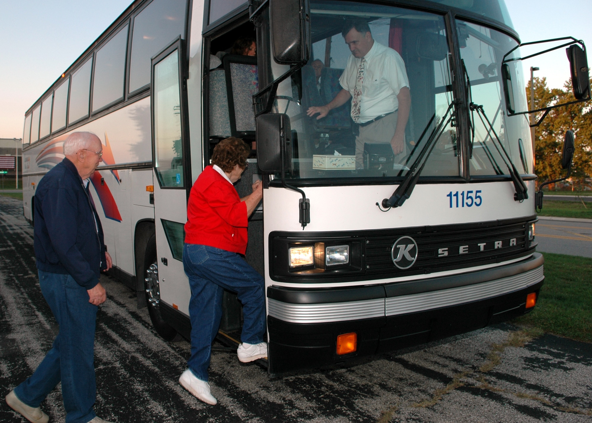 GRISSOM AIR RESERVE BASE, Ind., -- Retirees board a bus for an outing with the Retiree Travel Club Sept. 23. The outing, sponsored by the Retiree Information Office and the 434th Services Flight, took participants to Michigan City, Ind., for their choice of a shopping outing, or gaming at a casino. (U.S. Air Force photo/Tech. Sgt. Doug Hays)