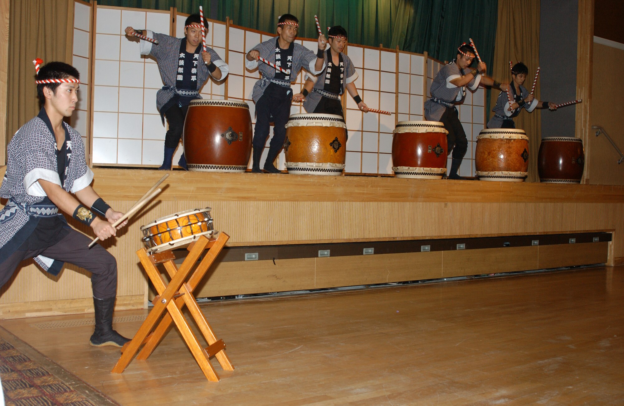 MISAWA AIR BASE JAPAN -- The Japanese Air Self Defense Force's Taiko Drummers perform as part of the festivities at the 60th Air Force Ball here Sept. 21, 2007. The Air Force Ball is held annually to celebrate the birthday of the United States Air Force.
(US Air Force photo by Airman 1st Class Eric Harris)