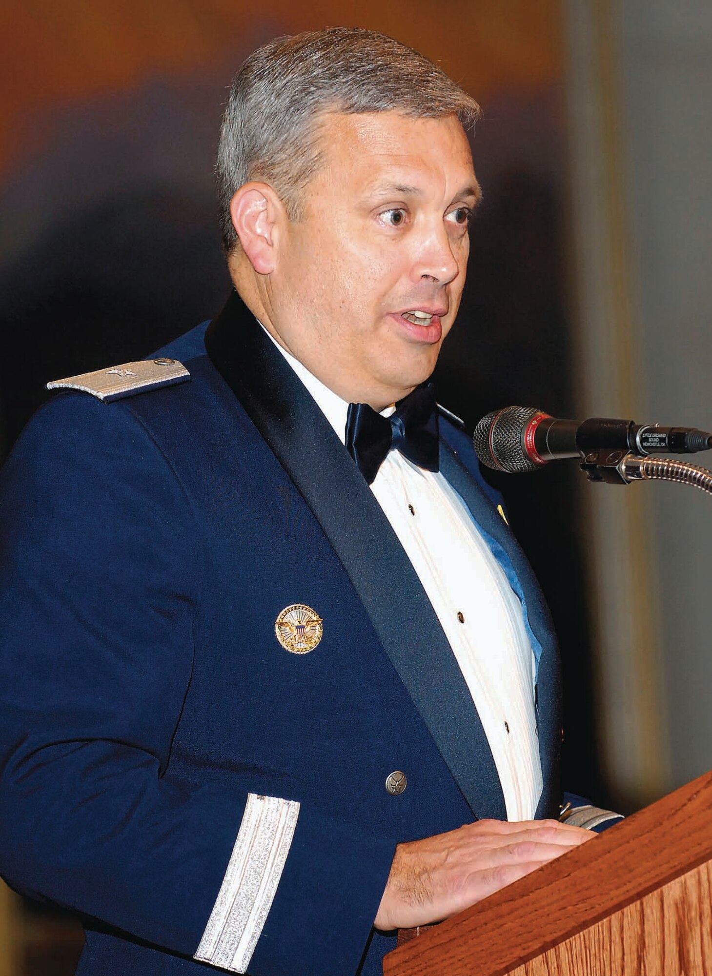 Brig. Gen. Michael Longoria, special assistant for Air Force Cyber Command issues to the Director of Plans and Programs at Air Combat Command Headquarters at Langley Air Force Base, Va., was the guest speaker. (Air Force photo by Dave Faytinger)