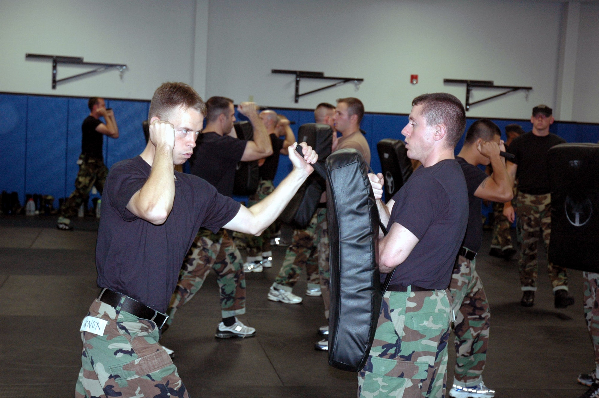 Phoenix Raven students practice proper technique for a strike with an ASP baton  during baton and self defense training in the U.S. Air Force Expeditionary Center on Fort Dix, N.J.  The Phoenix Raven Training Course is taught by the Center's 421st Combat Training Squadron.  (U.S. Air Force Photo/Tech. Sgt. Scott T. Sturkol)