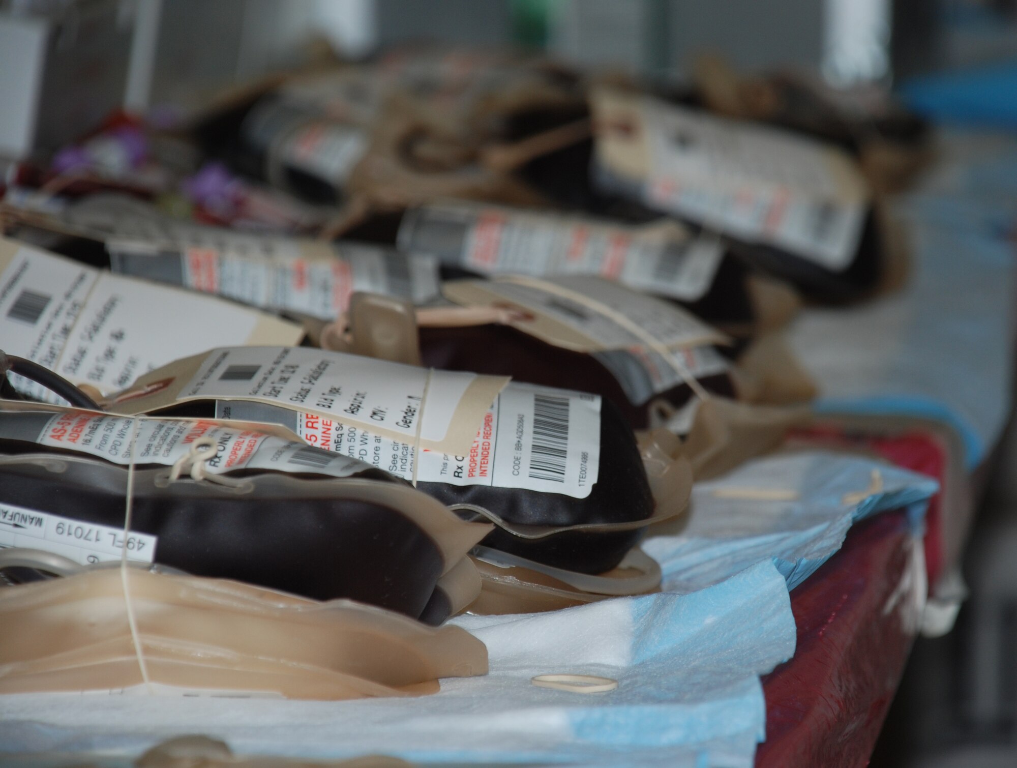 Units of blood await processing Sept. 19 during a two-day American Red Cross blood drive at the community center. Sheppard members donated 359 units of blood during the campaign. (U.S. Air Force photo/John Ingle)