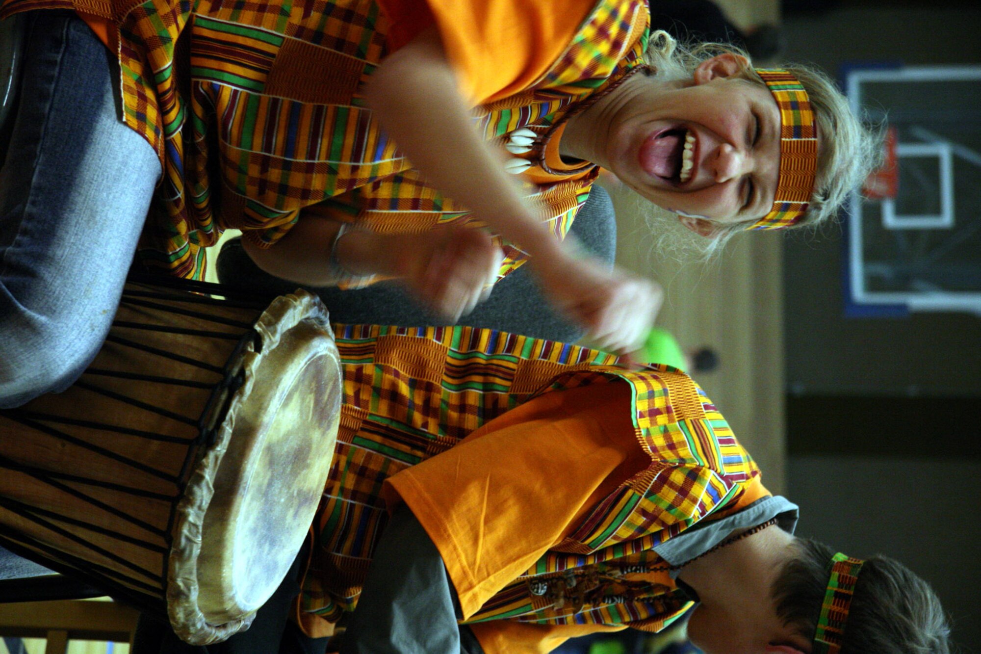 SPANGDAHLEM AIR BASE, Germany – A student enjoys herself during an African drum performance at Special Children’s Day for special needs students from Bitburg’s St. Martin’s School and local Department of Defense Schools Sept. 20. Students from St. Martin’s School learned the performance so they could play it for Sabers. (U.S. Air Force photo/Capt. Lisa Barber)