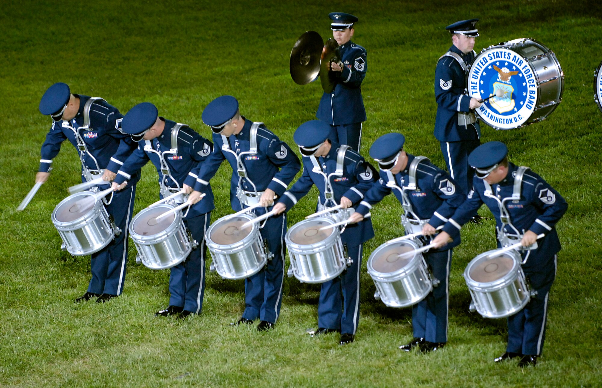 The Air Force Band performs during the Air Force Tattoo Sept. 23 at Bolling Air Force Base, D.C. The 2007 Air Force Tattoo, titled "Heritage to Horizons: Commemorating 60 Years of Air and Space Power," was held on the Ceremonial Lawn on Bolling AFB for more than 100 air force leaders from nations worldwide. Gen. Duncan J. McNabb, the Air Force vice chief of staff, hosted the event that was part of this year's Global Air Chiefs Conference. (U.S. Air Force photo/Senior Airman Rusti Caraker)
