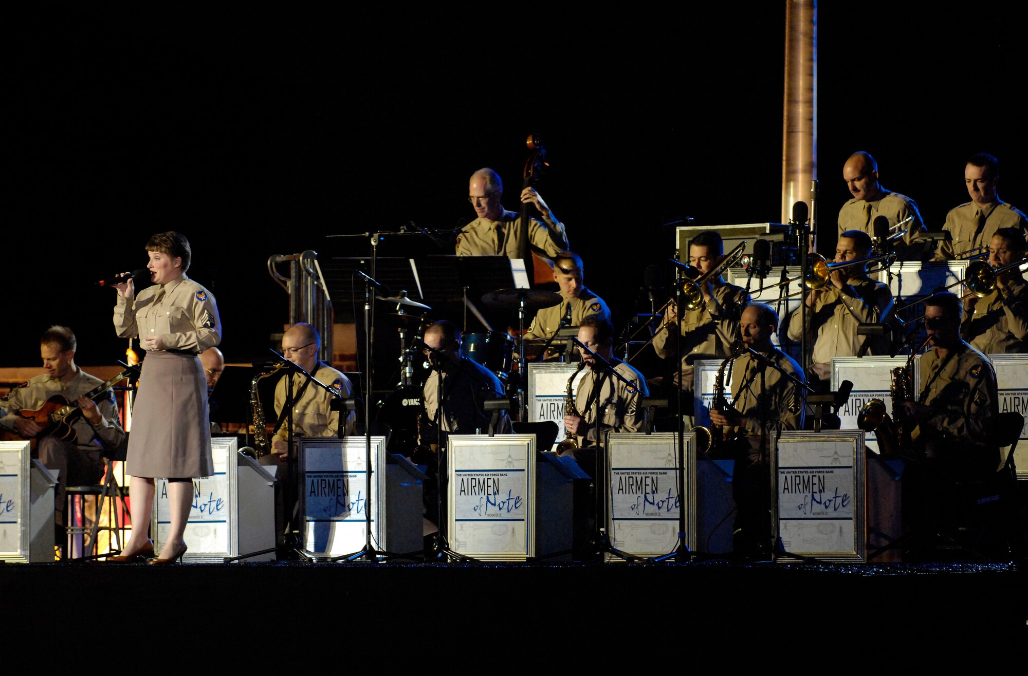 Members of the Air Force Band's Airmen of Note perform during the 2007 Air Force Tattoo Sept. 23 at Bolling Air Force Base, D.C. The 2007 Air Force Tattoo, titled "Heritage to Horizons: Commemorating 60 Years of Air and Space Power," was held on the Ceremonial Lawn on Bolling AFB for more than 100 air force leaders worldwide. Gen. Duncan J. McNabb, the Air Force vice chief of staff, hosted the event that was part of this year's Global Air Chiefs Conference. (U.S. Air Force photo/Senior Airman Daniel R. DeCook)
