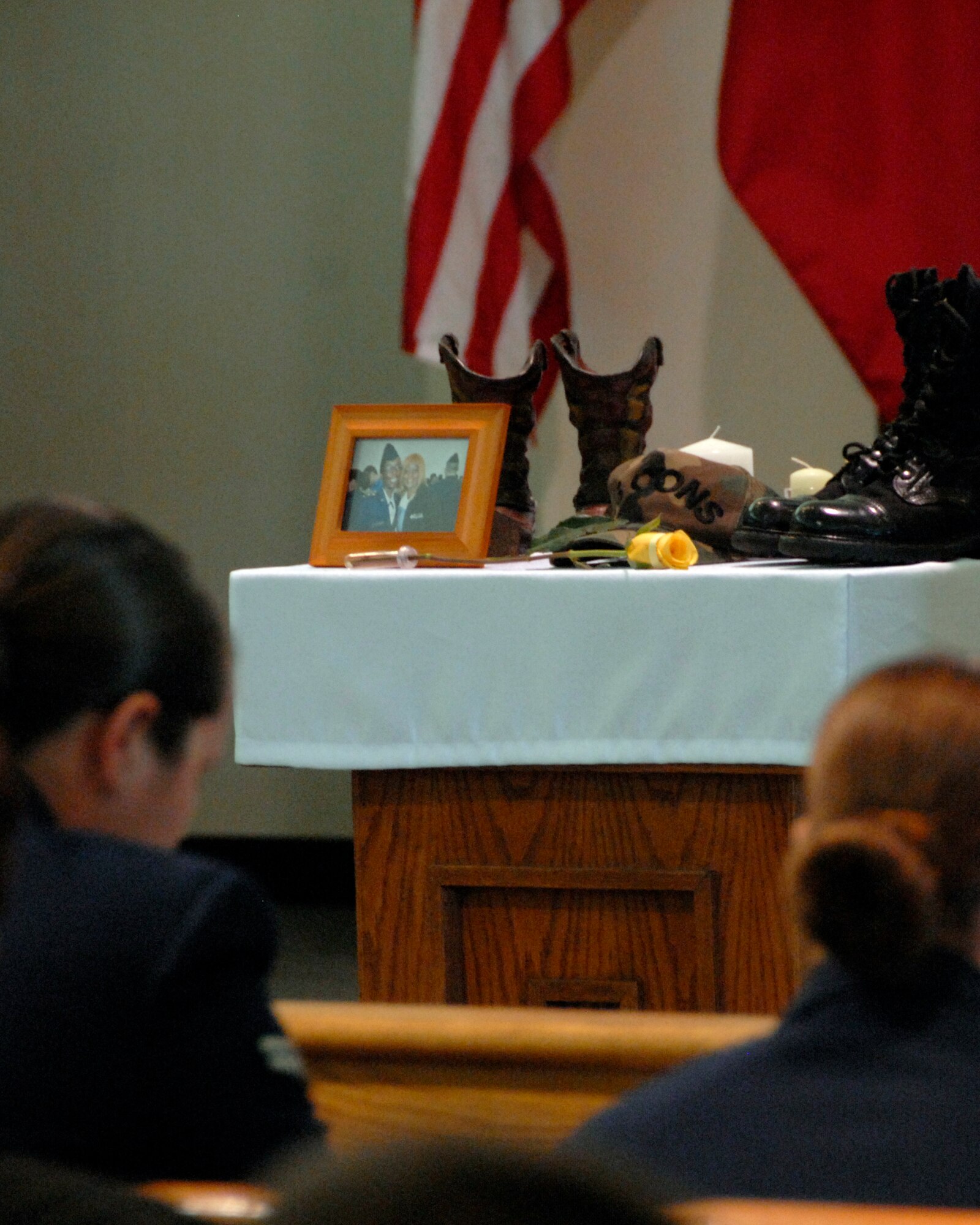 Team Andersen members attend the memorial service for Airman 1st Class Portica Beckton here Sept. 22. Airman Beckton was killed in a vehicle accident Sept. 9 near Camp Bondsteel, Kosovo. (Photo by Airman 1st Class Daniel Owen)