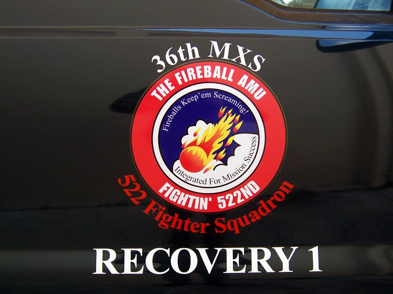 The deployed crash recovery team vehicle, Recovery 1, displays the 522 Expeditionary Fighter Squadron heraldic emblem. Recovery 1 stands ready to transport the highly specialized crash recovery team to any incident requiring their valuable skills. The crash recovery specialists are often the first and most critical step in recovering an aircraft and restoring it to duty status. At the same time, the crash recovery specialists are also charged with preserving the integrity of the scene itself down to the most minute detail so investigators and safety specialists can dissect the incident to ensure procedures are examined and, if applicable, modified. (Courtesy photo)