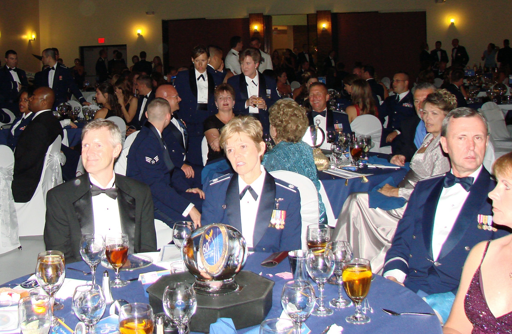 More than 390 attendees were treated to rousing tributes to the Air Force and Oklahoma, dining and dancing and a guest speech by Maj. Gen Irv Halter, 19th Air Force commander. Top officials from the base, the State of Oklahoma and the City of Enid attended the gala in downtown Enid to commemorate 60 year of an independent Air Force, 66 years of history at Vance and 100 years of heritage of the State of Oklahoma. (Air Force photo by Capt. Tony Wickman)