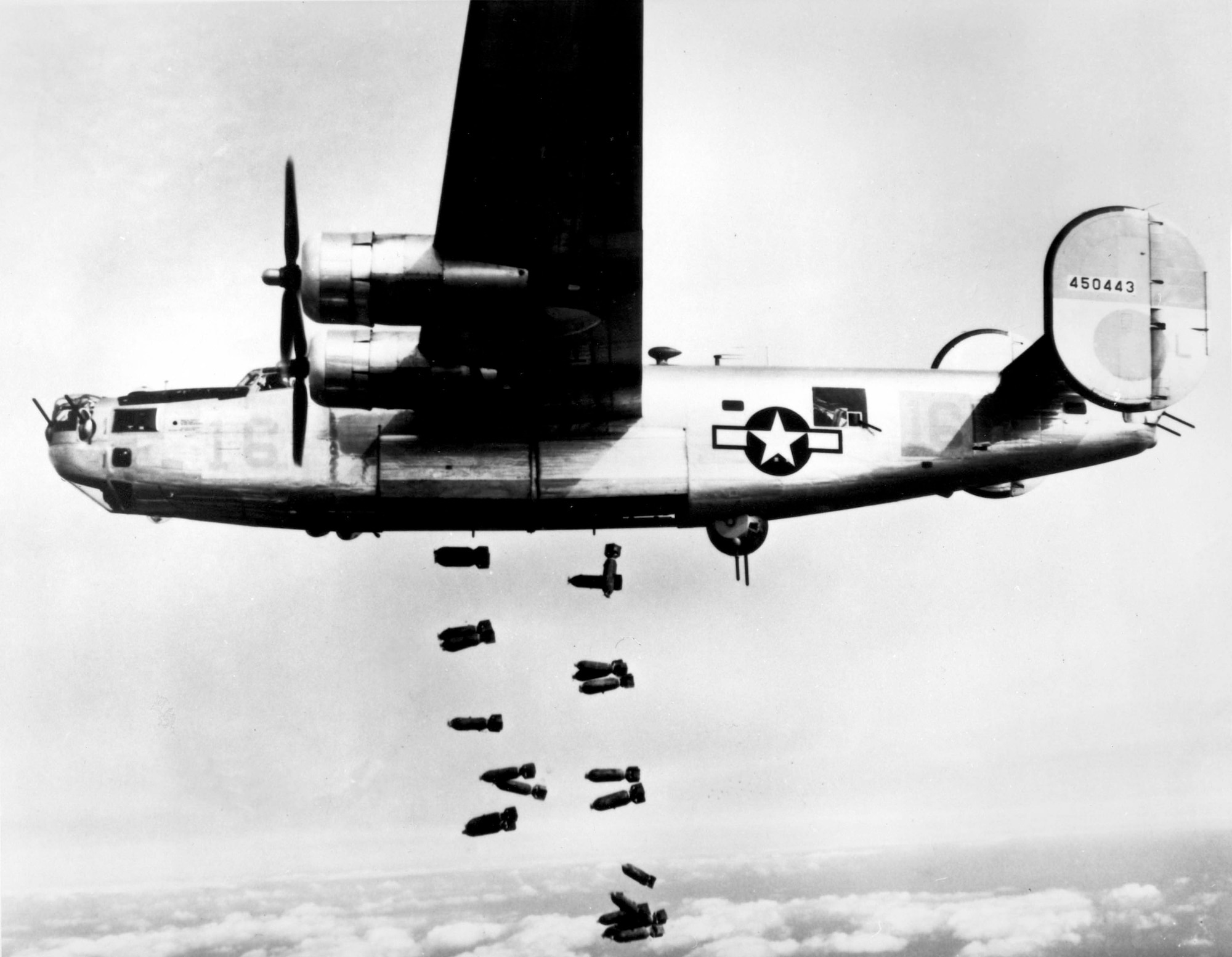 World War II bomber crews faced the constant threat of enemy fighters and "flak" during their missions over occupied Europe, much like the crew of this B-24 Liberator on a bombing mission over Germany in 1945.  Airmen faced capture by the German military when they were forced to parachute from damaged aircraft. (U.S. Air Force photo)