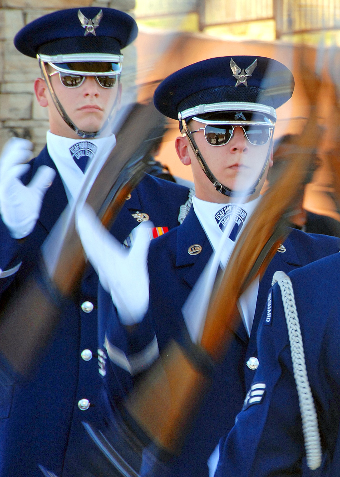 Members of the U.S. Air Force Honor Guard Drill Team thrills the audience before the New Mexico Air Force Bases 60th Anniversary Celebration at Sandia Resort, Sept. 14. U.S. Air Force photo by Todd Berenger