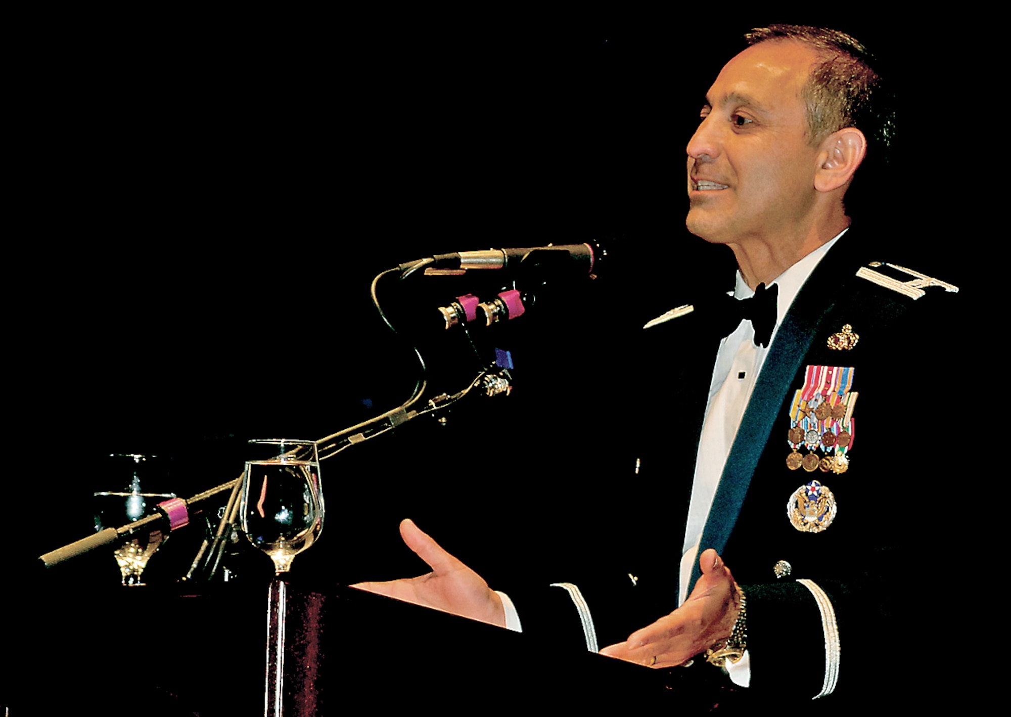 Col. Mohsen Parhizkar, 377th Air Base Wing vice commander and New Mexico Air Force Bases 60th Anniversary Celebration planning committee chairman, welcomes guests to the dinner reception at the Sandia Resort Sept. 14.  U.S. Air Force photo by Dennis Carlson