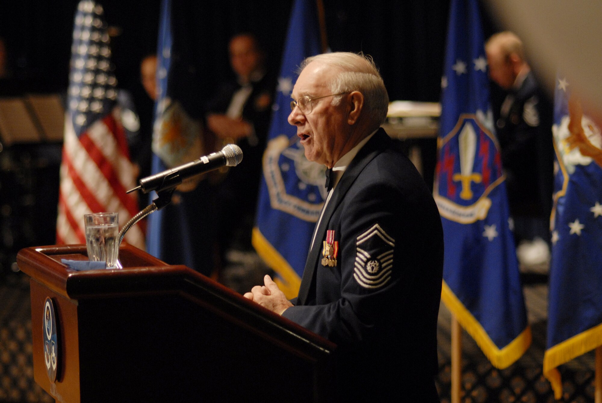 Peterson and Schriever held a joint Air Force birthday celebration Sept. 21 at The Club; more than 300 attended. Former Chief Master Sgt. of the Air Force Sam Parish (pictured) was the guest speaker, and he spoke about Air Force heritage and how the enlisted force will play a more prominent role in tomorrow’s Air Force. The joint event also emphasized the Air Force's role in today's environment of protecting the nation. (U.S. Air Force photo by Larry Hulst)