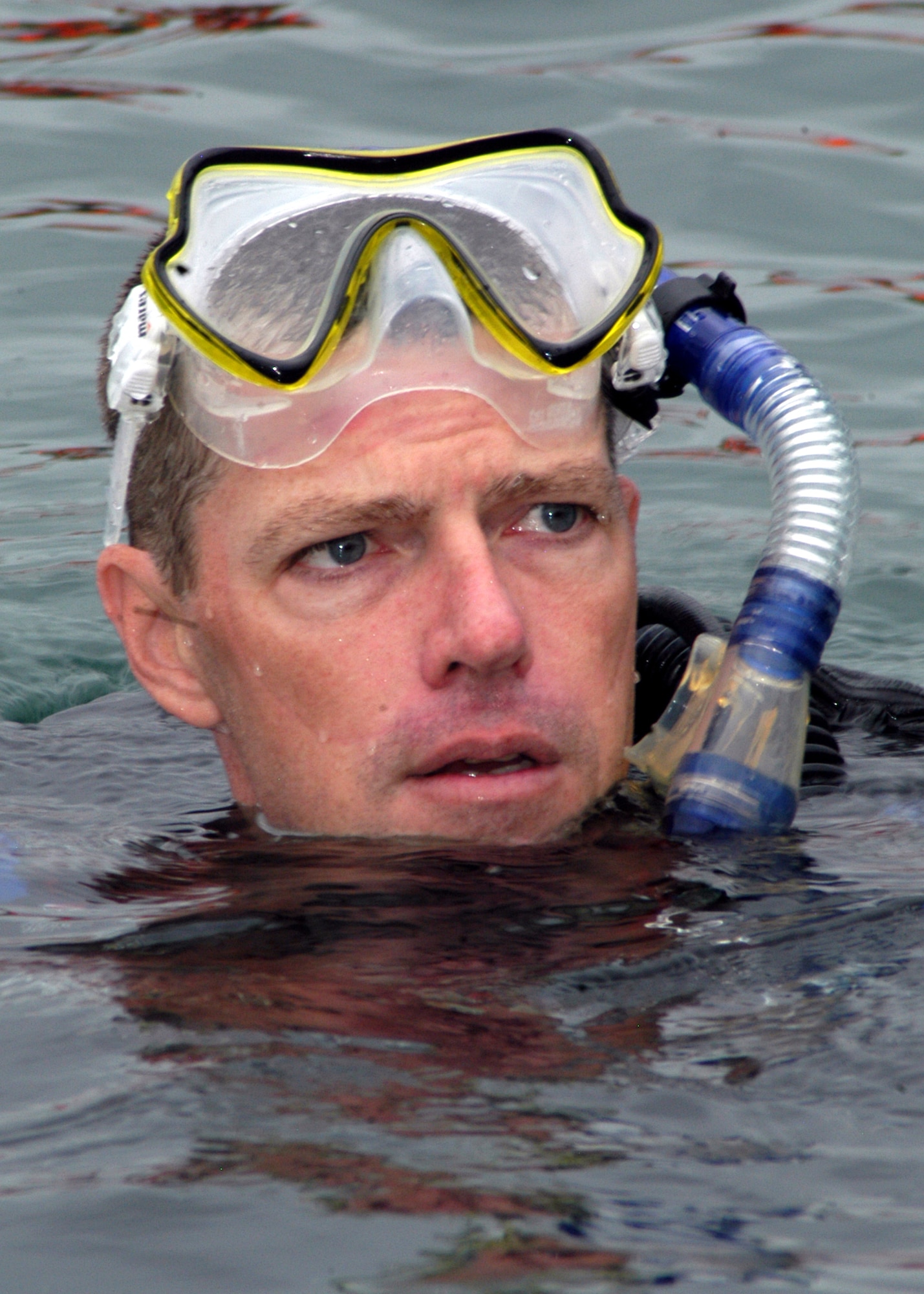 GRISSOM AIR RESERVE BASE, Ind., -- Senior Master Sgt. Mike Pershing, life support superintendent, monitors the aircrew water survival training. Approximately 25 aircrew members underwent the training recently at a remote lake in Cass County. (U.S. Air Force photo/Tech. Sgt. Doug Hays)