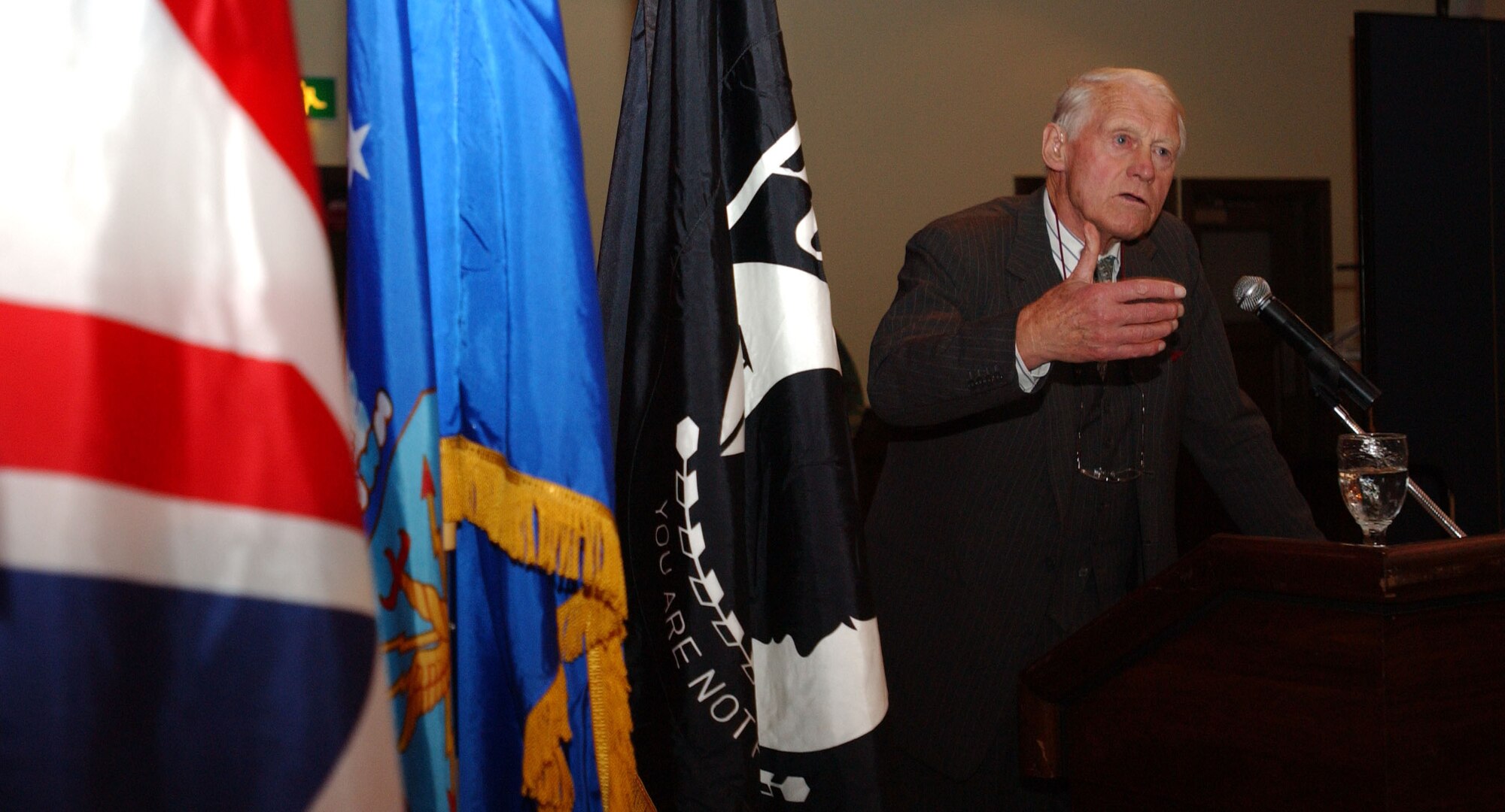 Sir Eldon Griffiths, Orange County World Affairs Council president and the Center for International Business, Chapman University director, speaks at RAF Mildenhall's POW/MIA/Fallen Comrade luncheon Sept. 17, 2007. (U.S Air Force photo by Airman Brad Smith)                       
